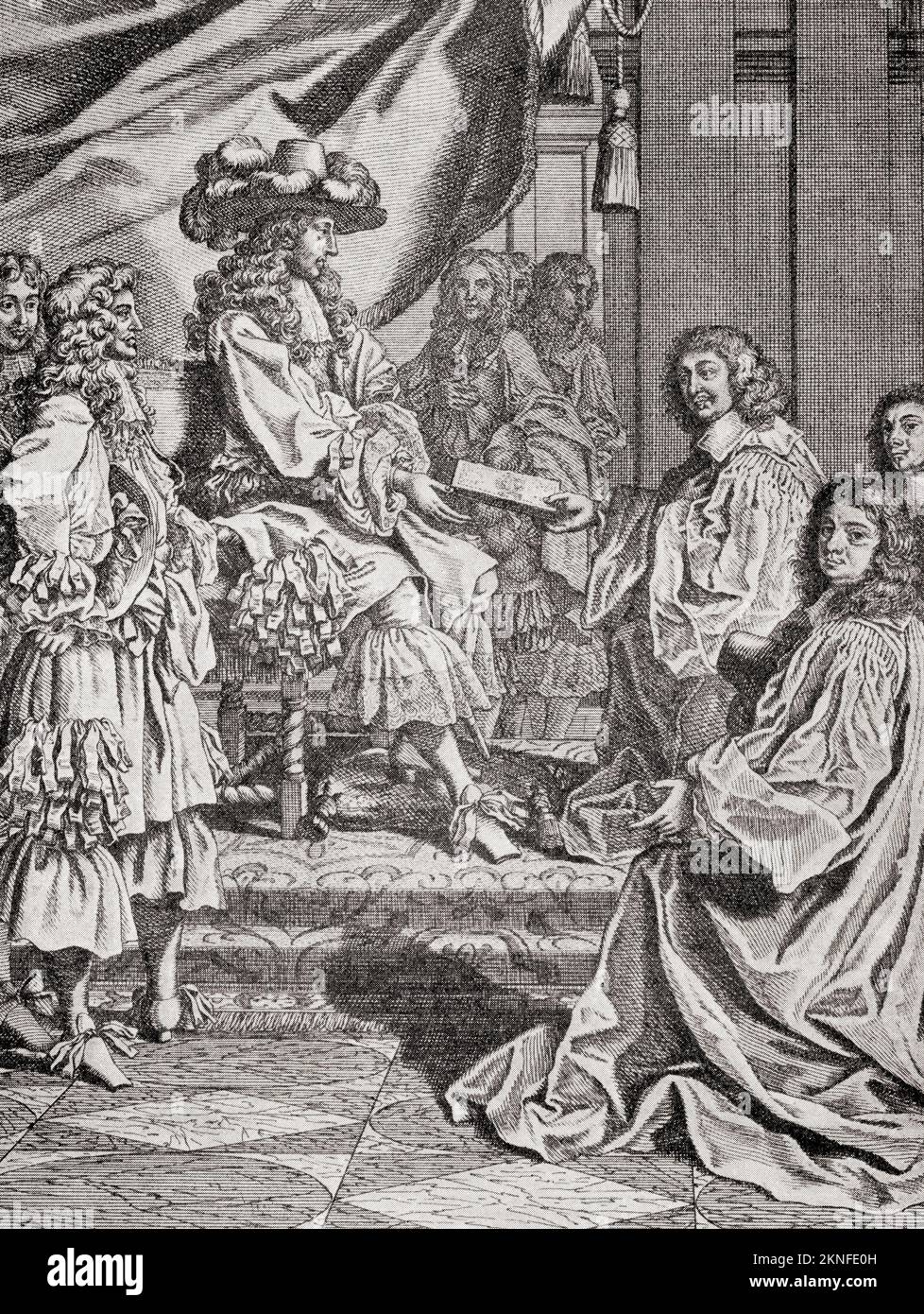 Louis XIV. Erhält eine Adresse bei seiner Einreise in Paris, 1660. Louis XIV, 1638 – 1715, alias Louis der große oder der Sonnenkönig. König von Frankreich, 1643-1715. Aus Modi und Manners, veröffentlicht 1935. Stockfoto