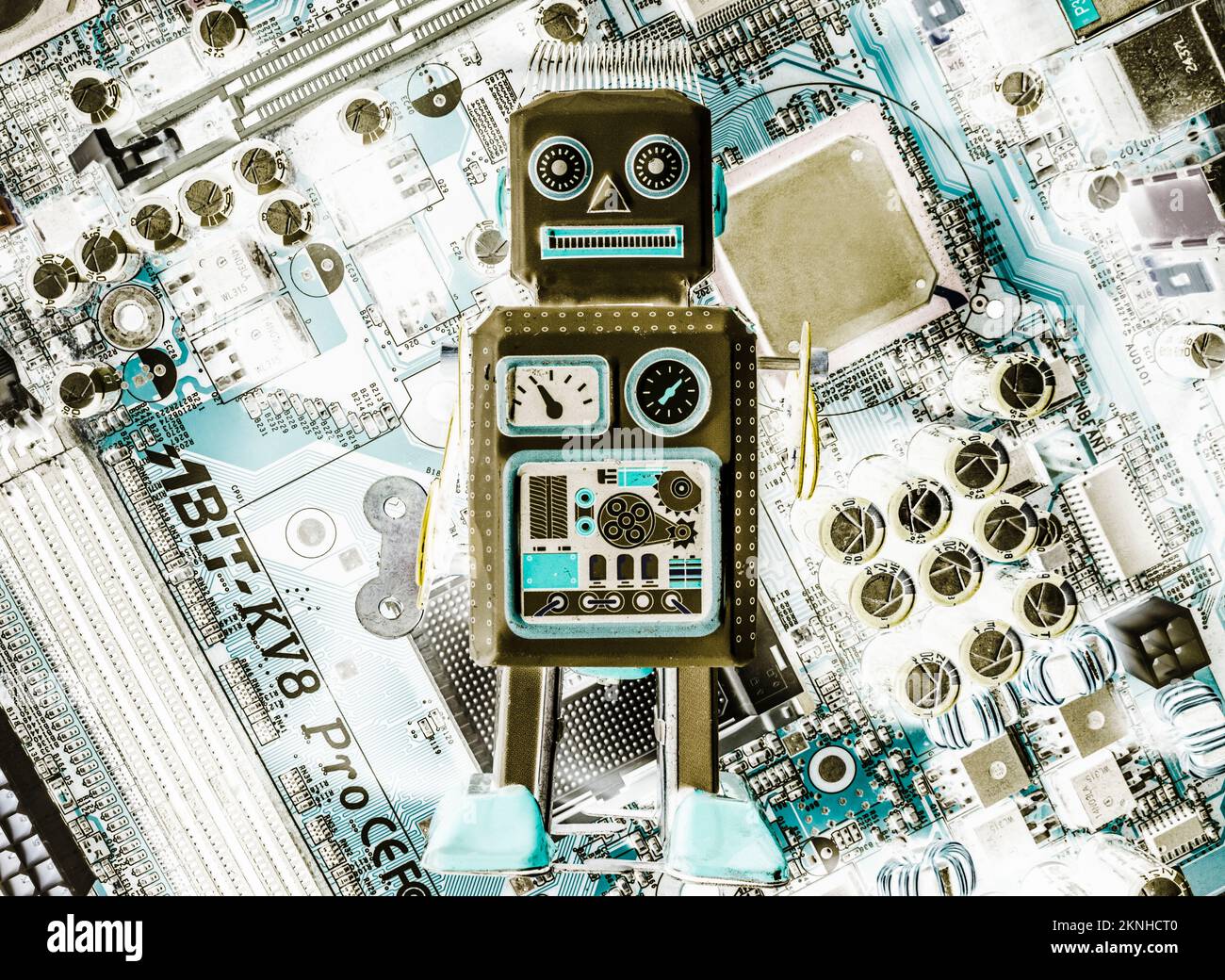 Fine Art Roboterdesign auf einem modernisierten Retro-Roboter in elektrischer Umkehrung Stockfoto