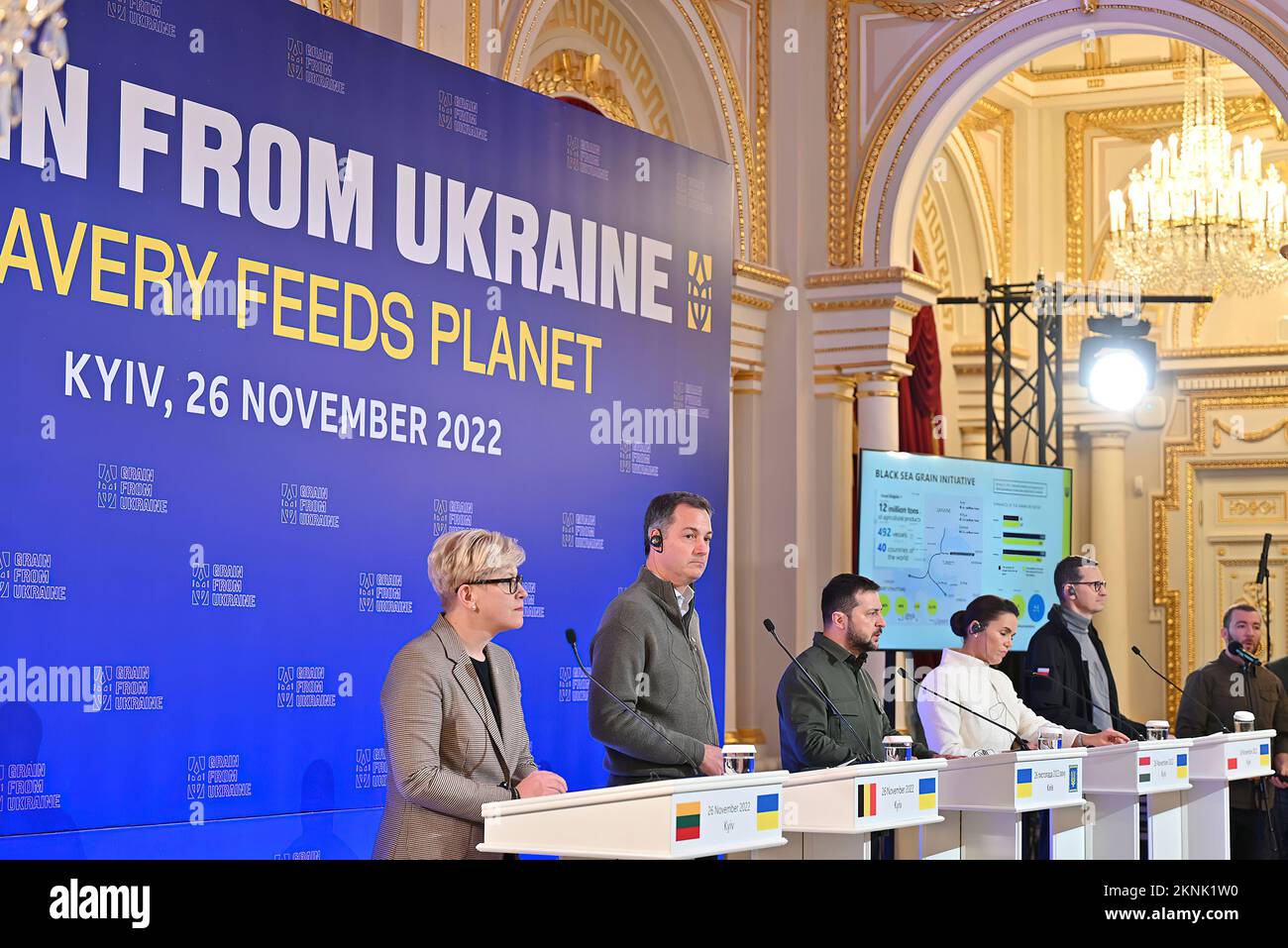 Die Initiative „Getreide aus der Ukraine“ betont die globale Rolle der Ukraine und ihrer Partner bei der Gewährleistung der Welternährungssicherheit – der ukrainische Präsident Zelensky nach dem Internationalen Gipfel zur Ernährungssicherheit. Stockfoto