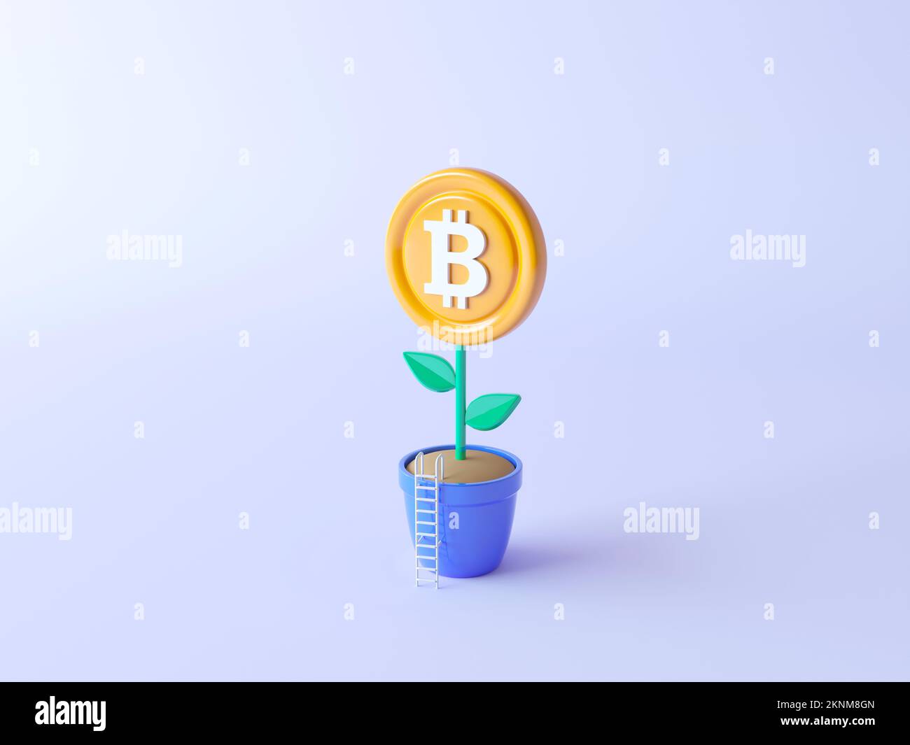 Bitcoin Golden Coin (BTC) wächst wie eine Pflanze. Abbildung Symbol 3D. Creative Bitcoin Coin Logo BTC. Geldbaum - Symbol für Erfolg, Geschäft, Einkommen. Stockfoto