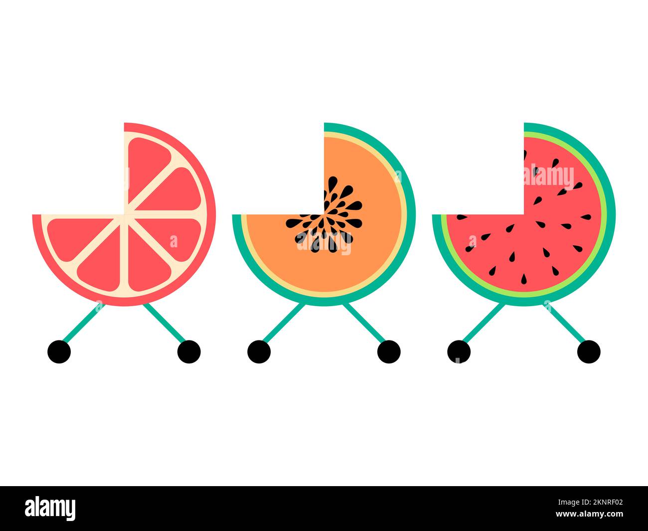 Illustration zum Parken von Kinderwagen. Niedliche lustige Troller für Kinder Konzept. Symbol für die Parkzone. Stockfoto