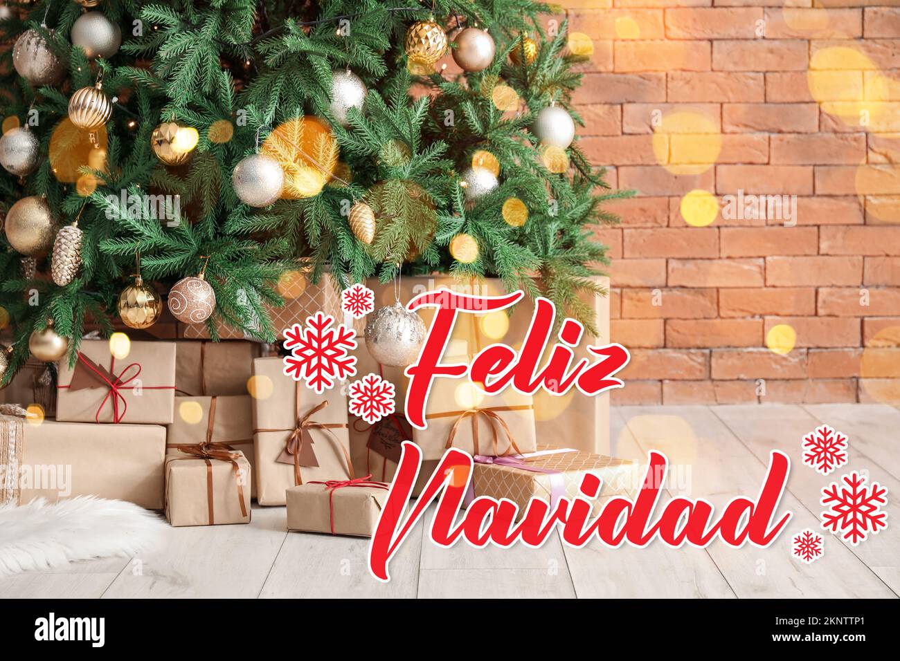 Grußkarte mit Text FELIZ NAVIDAD (Spanisch für Fröhliche Weihnachten) Stockfoto
