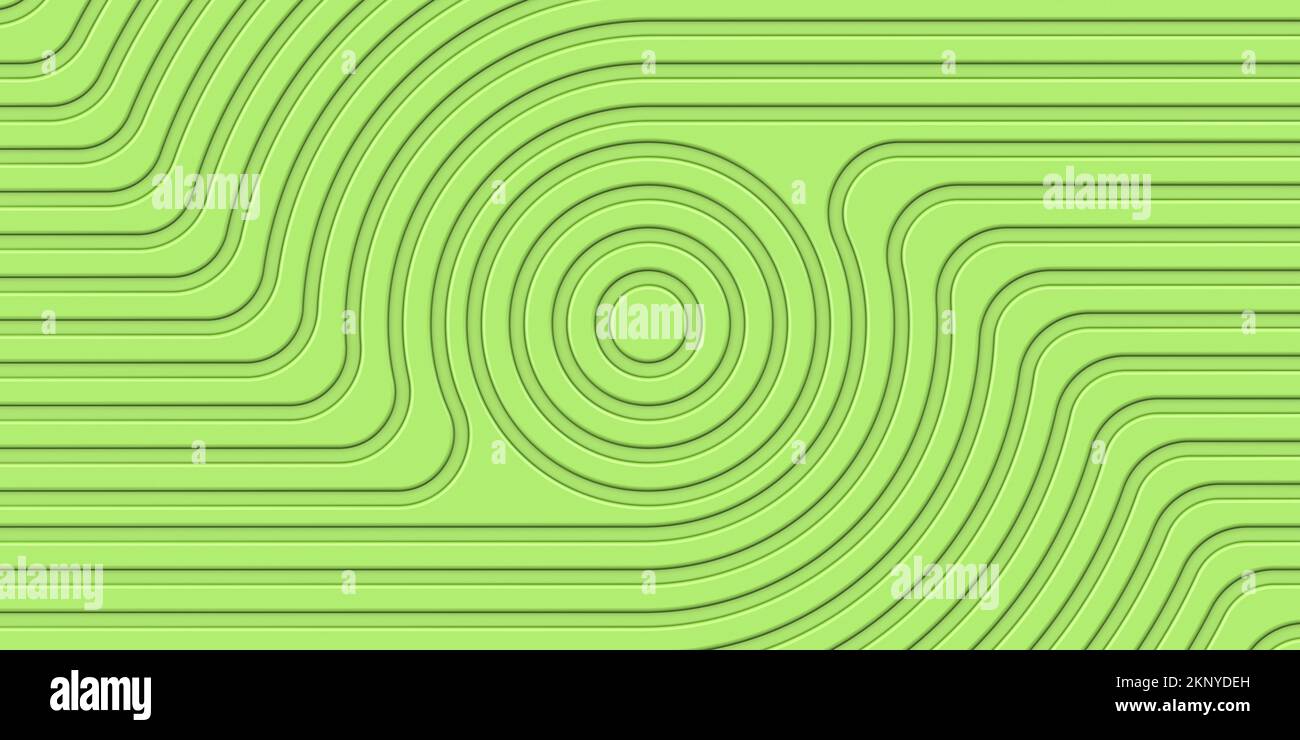 Grüner Kunststoff mit spiralförmigem Linienmuster. Wellige Textur. Moderne Keramikwandfliesen-Textur. Hintergrund des abstrakten Musters Stockfoto