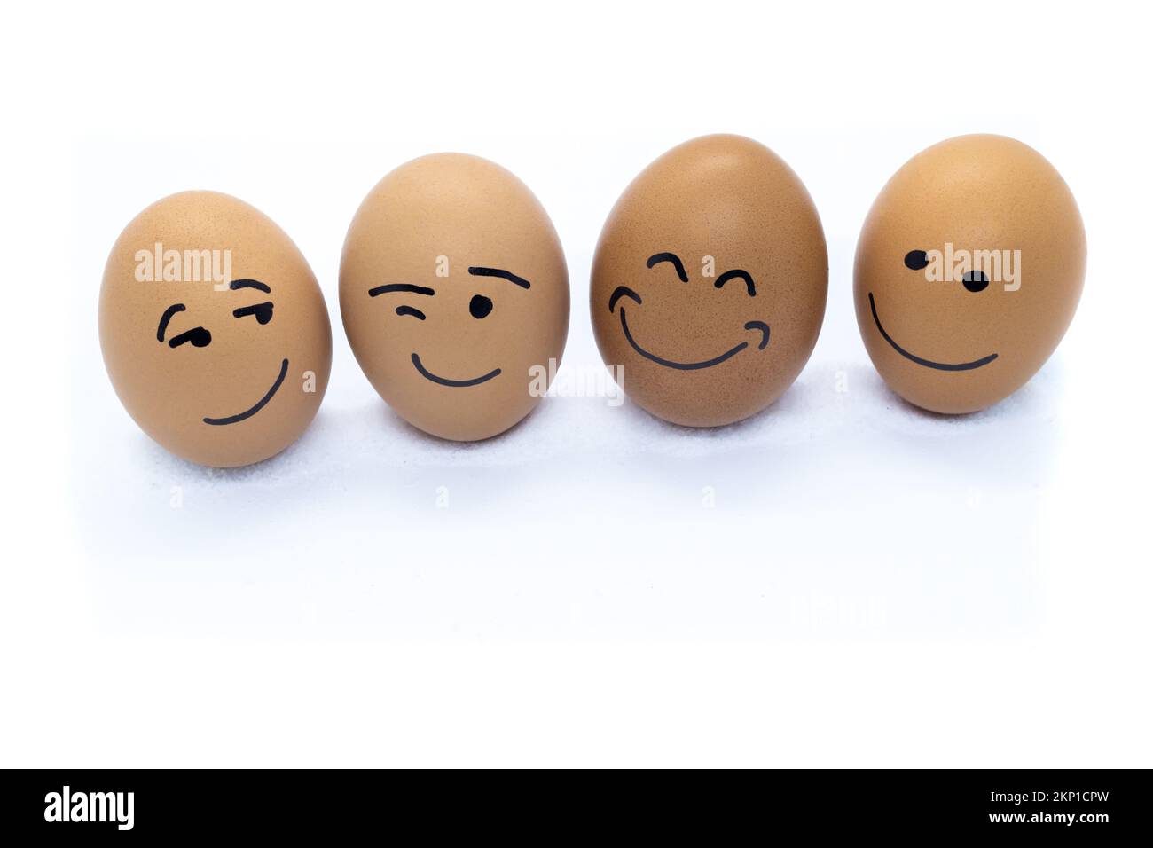 Vier Eier mit positiver Stimmung Stockfoto