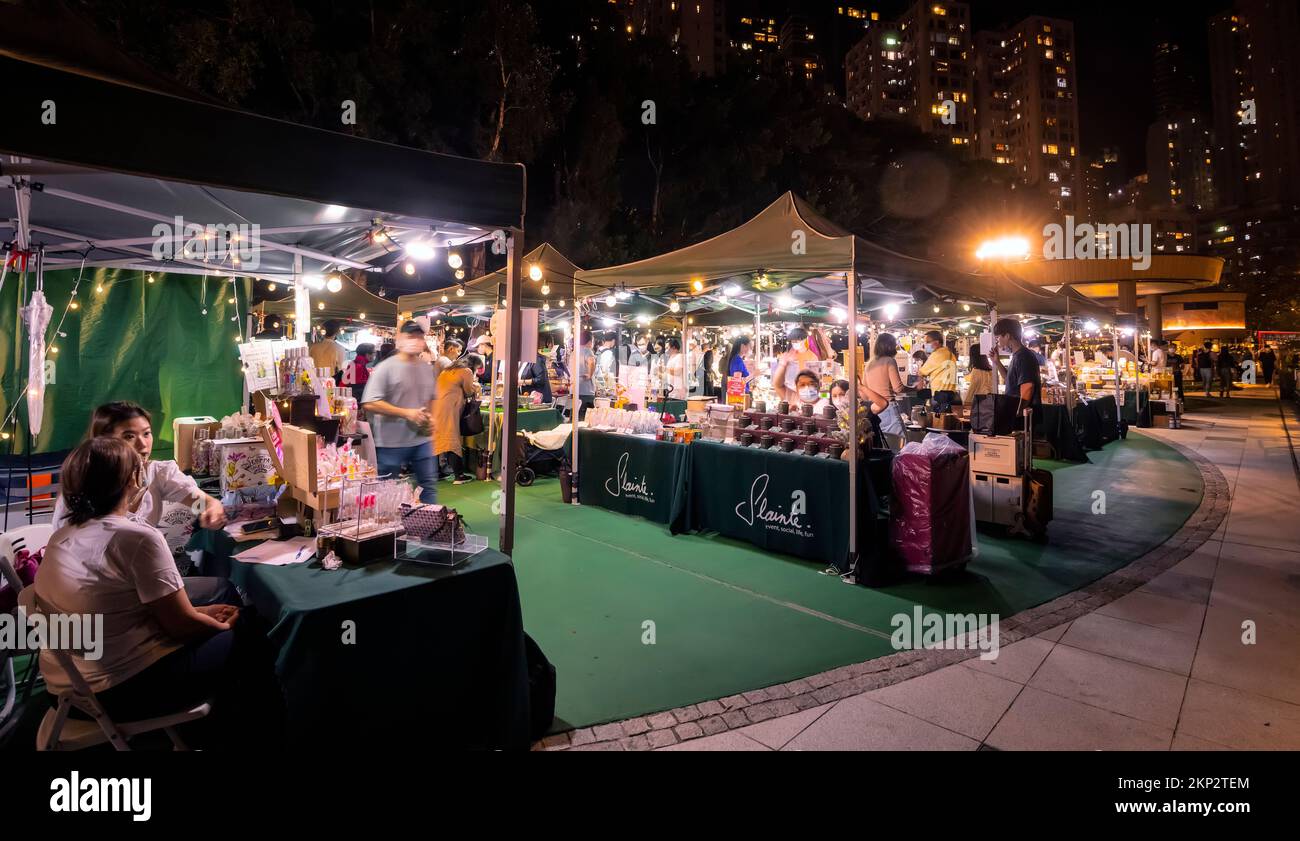 Kennedy Town, Nachtmarkt am Wochenende, Hongkong. China. Stockfoto