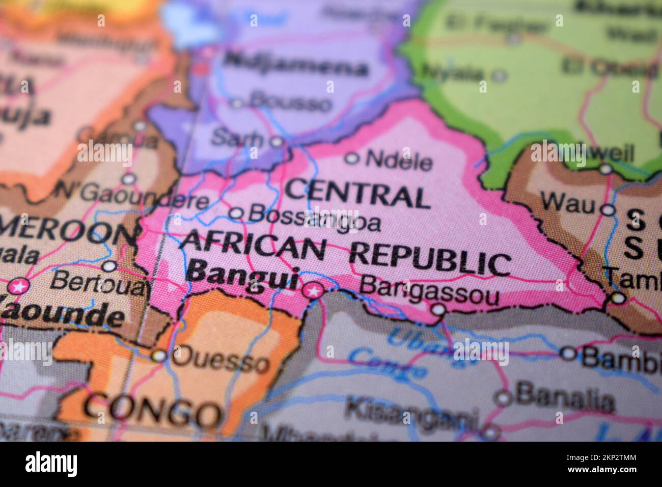 Afrikanische Republik Reisekonzept Ländername Auf Der Politischen Weltkarte Sehr Makro Nahaufnahme Aktienfoto Anzeigen Stockfoto