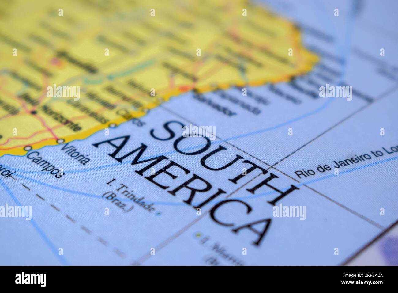 Südamerika Reisekonzept Ländername Auf Der Politischen Weltkarte Sehr Makro Nahaufnahme Aktienfoto Anzeigen Stockfoto
