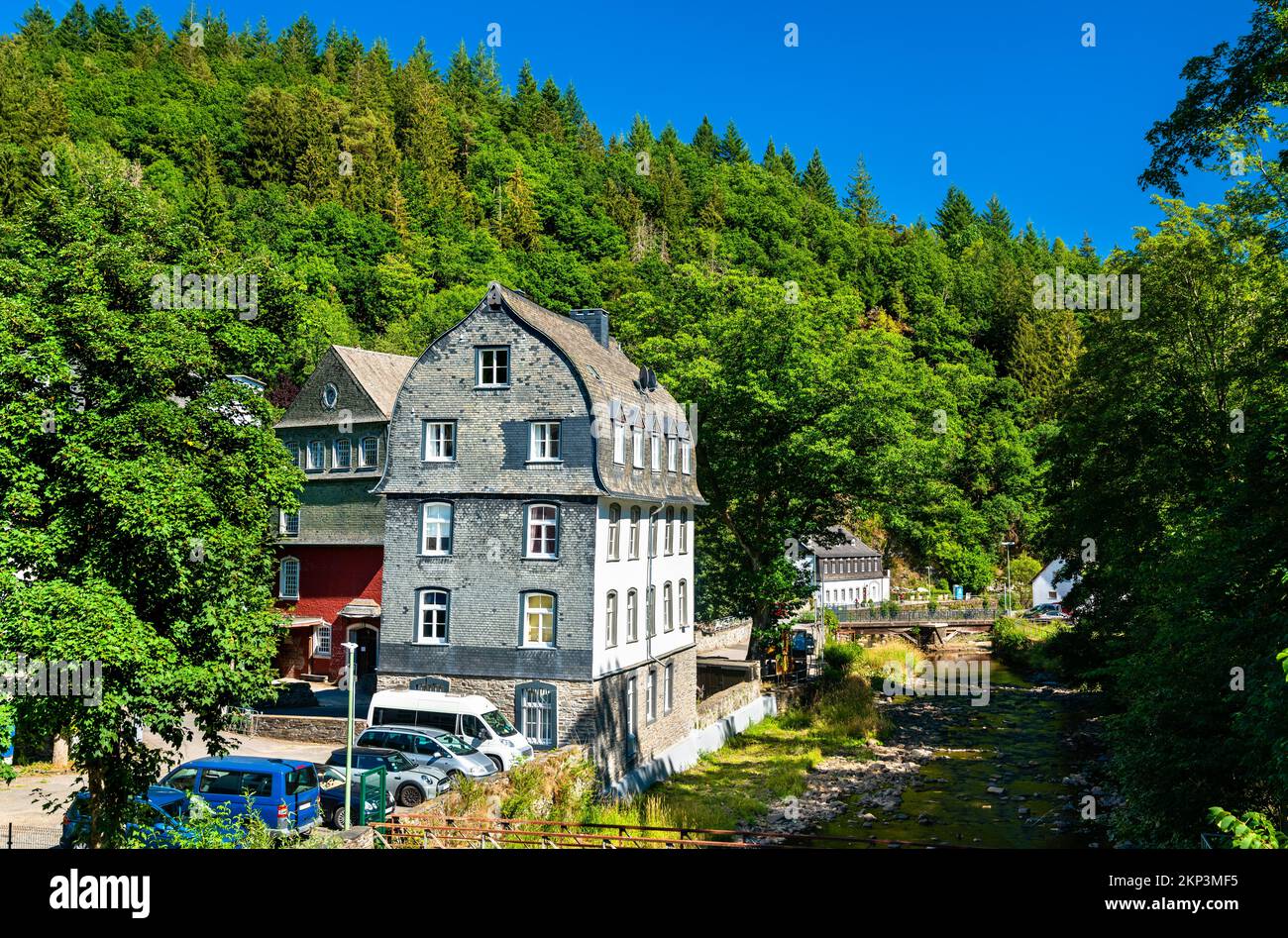 Stadt Monschau über dem Rur in Nordrhein-Westfalen Stockfoto