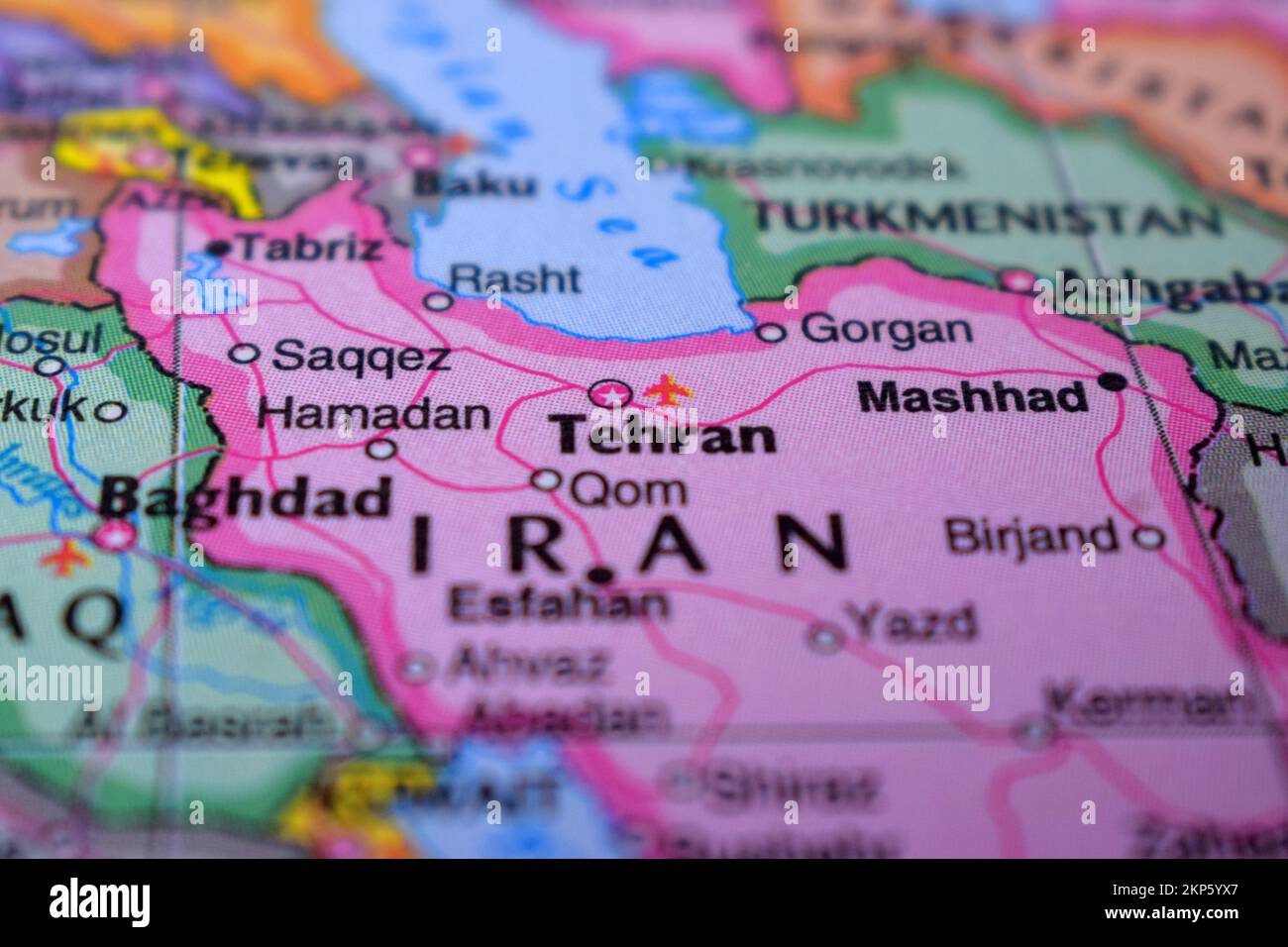 Reisekonzept Teheran Ländername Auf Der Politischen Weltkarte Makro Nahaufnahme Aktienfoto Anzeigen Stockfoto