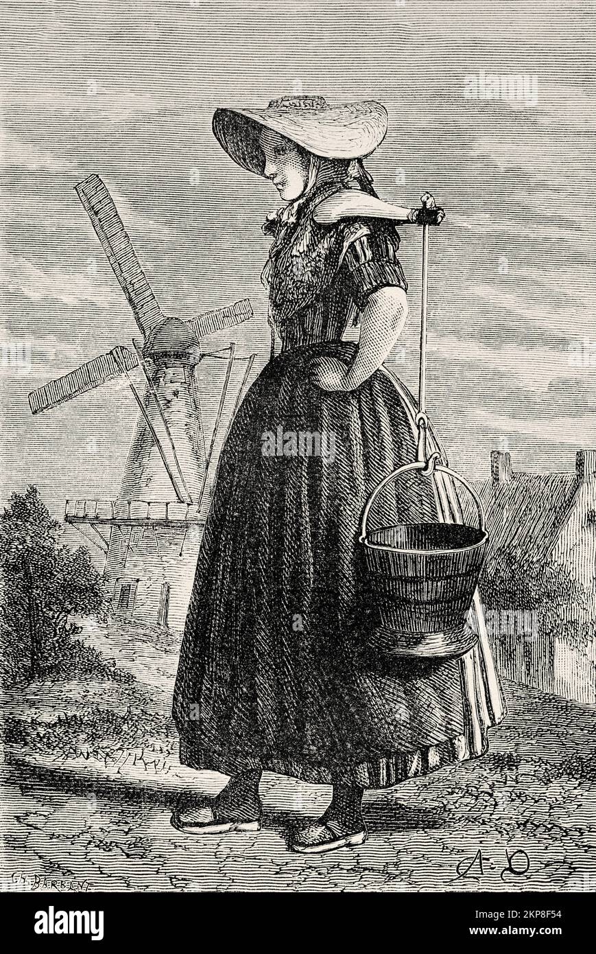 Milchträgerin, Niederlande, Europa. Ausflug nach Zeeland mit Charles De Coster 1873 Stockfoto