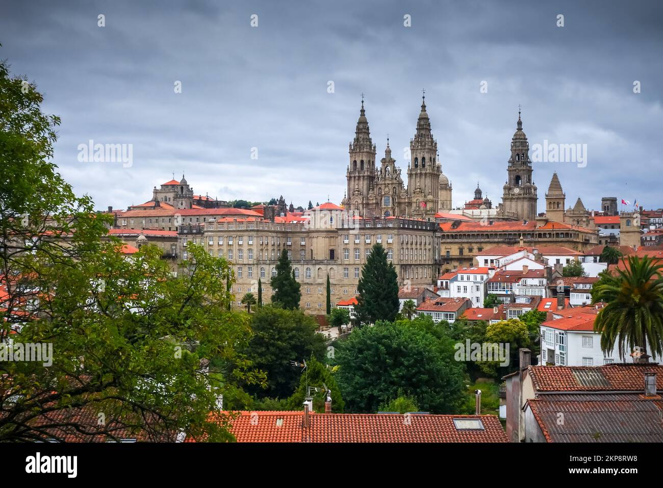 Alameda Park und Blick auf die Stadt in Santiago de Compostela, Galicien, Spanien Stockfoto
