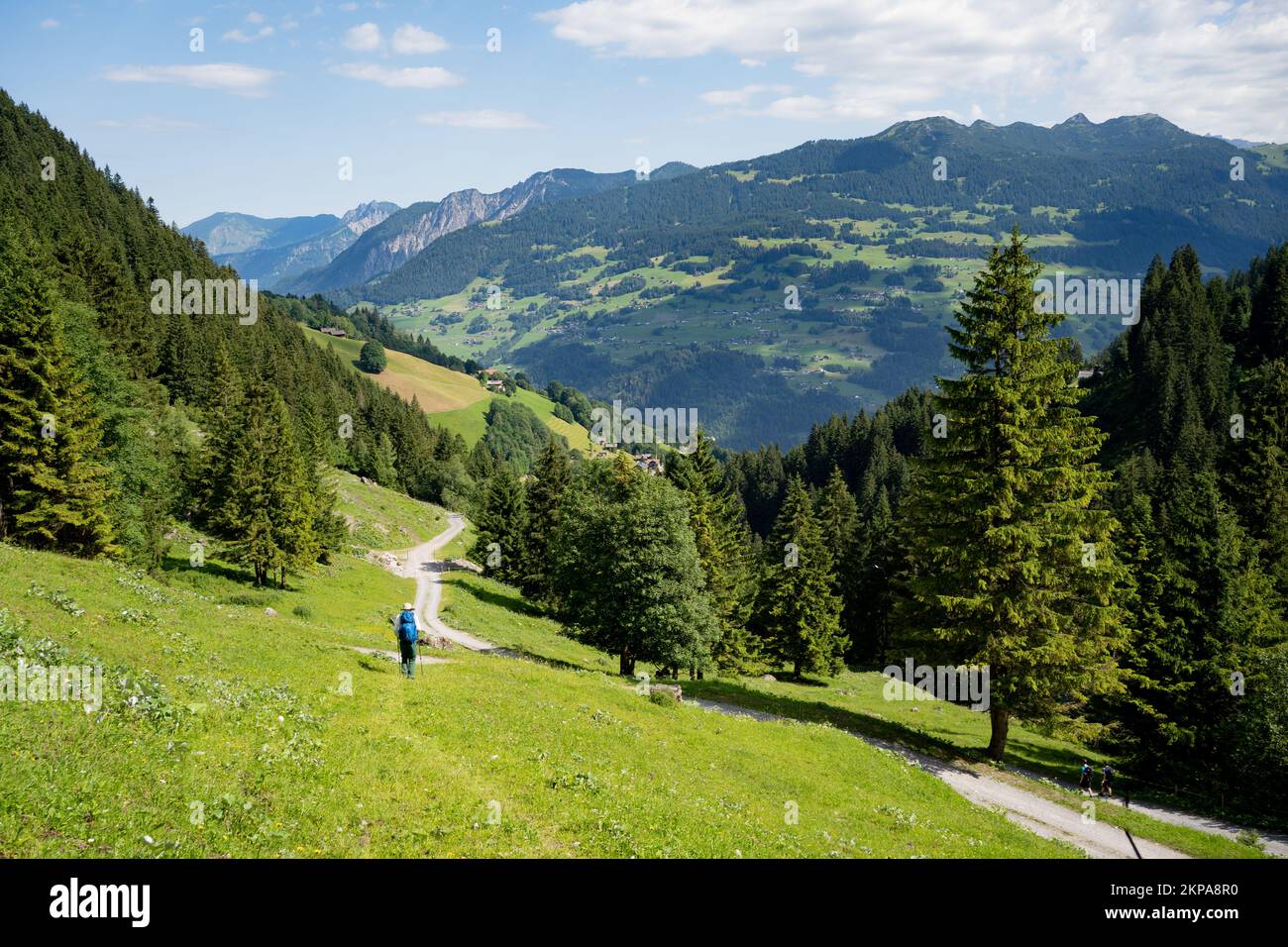 Wandern in Montafon, Vorarlberg im Sommer. Stockfoto