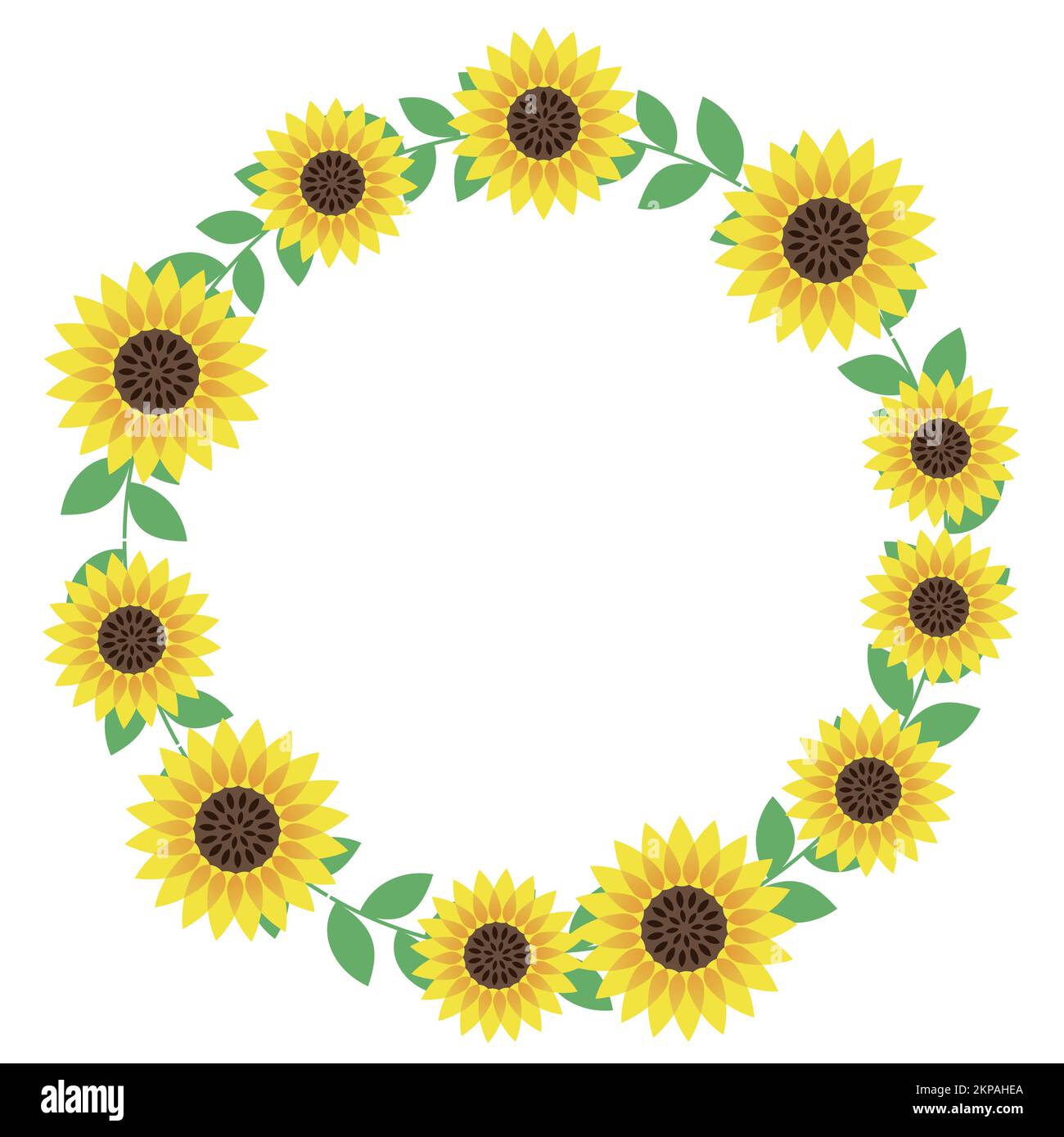Vector rund Sonnenblumenrahmen isoliert auf weißem Hintergrund. Stock Vektor
