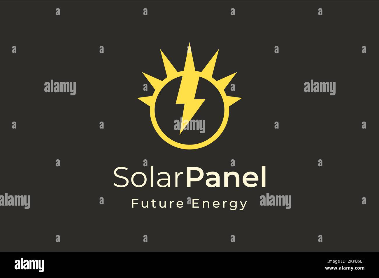 Energie-Logo für Solarmodule in einfacher und moderner Form für Stromerzeuger und Installationsunternehmen. Stock Vektor