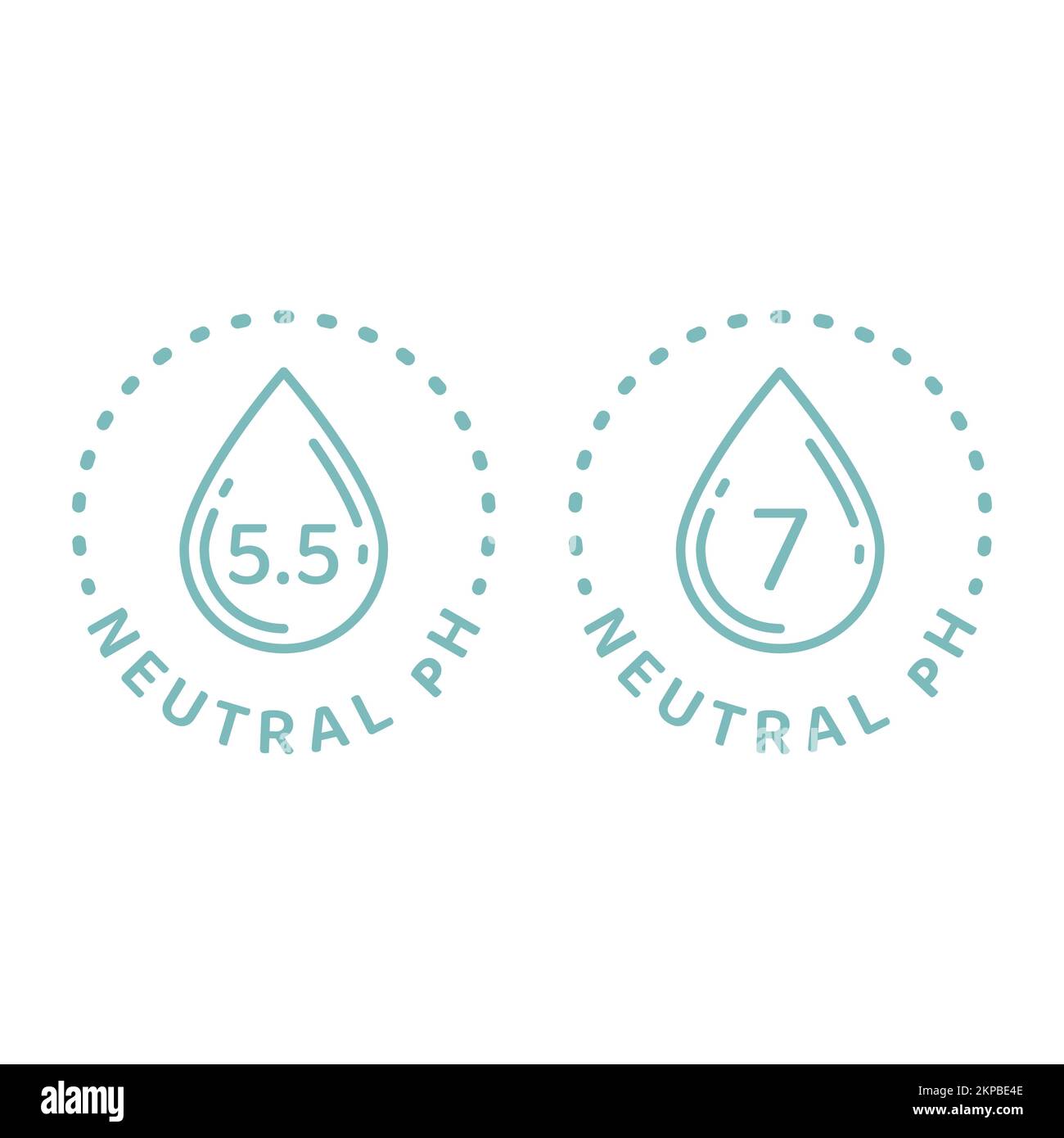 Neutrale Vektorlinienbeschriftung pH 5,5. Wassertropfen und ausgewogener pH-Wert für Kosmetika. Stock Vektor
