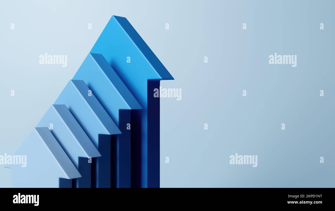 Große blaue Pfeile zeigen nach oben, Vorlage für Erfolg und Geschäftswachstum, 3D-Rendering Stockfoto
