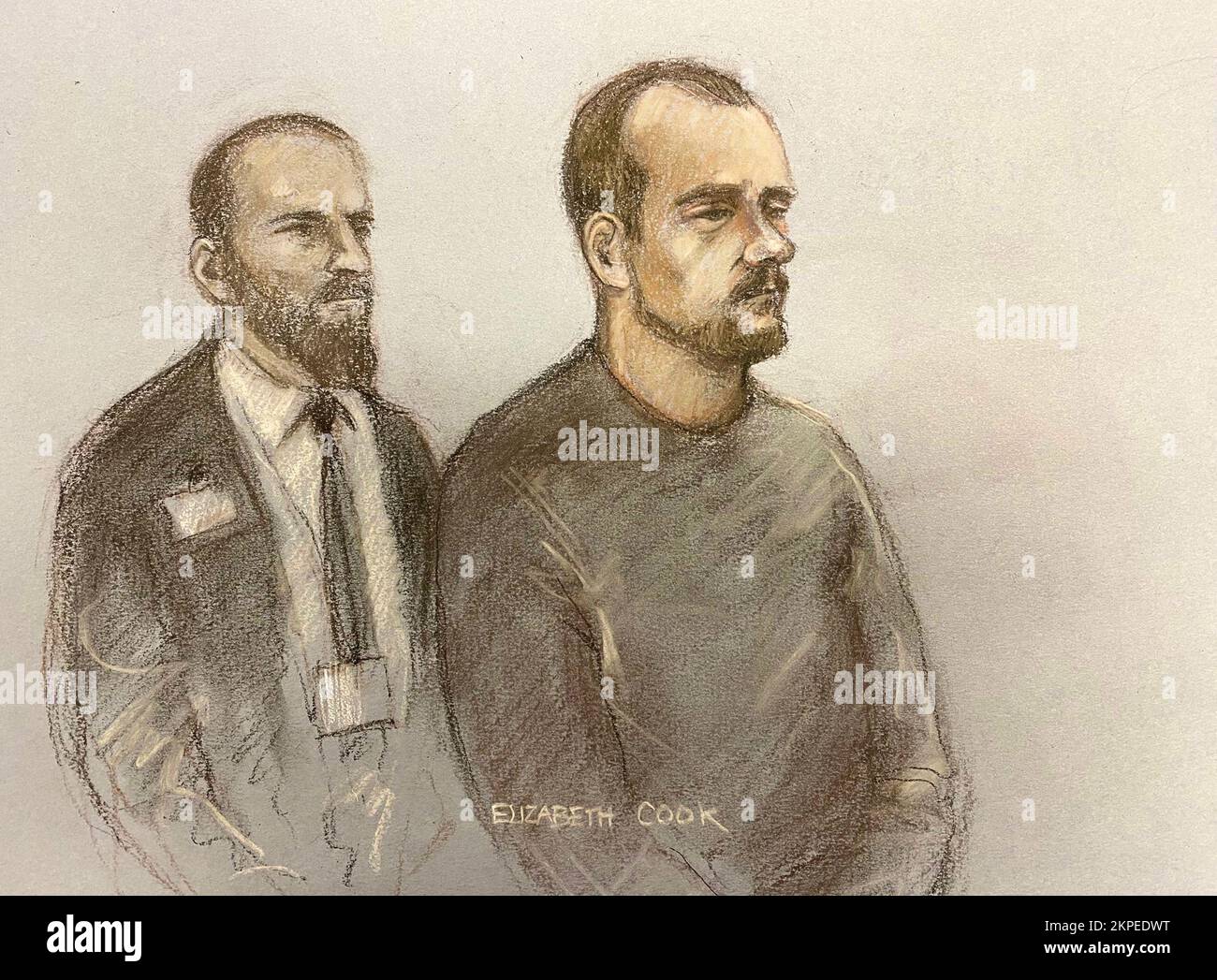 Skizze des Hofkünstlers von Elizabeth Cook von Jamie Barrow (rechts