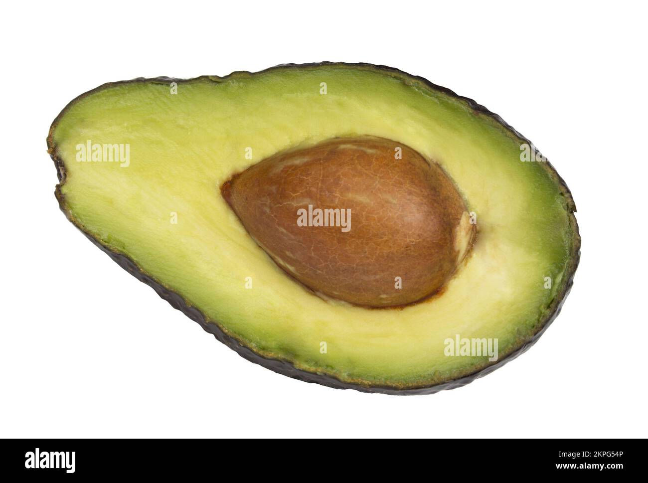 Avocadofrüchte, mit Samen in zwei Hälften geschnitten Stockfoto