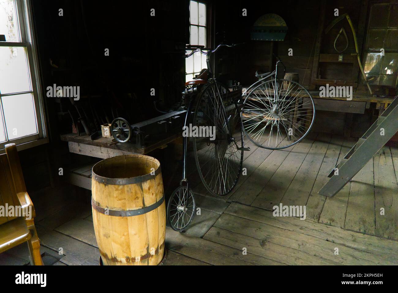 Rekonstruktion einer alten Schmiede im Dorf Sherbrooke, Neuschottland Stockfoto