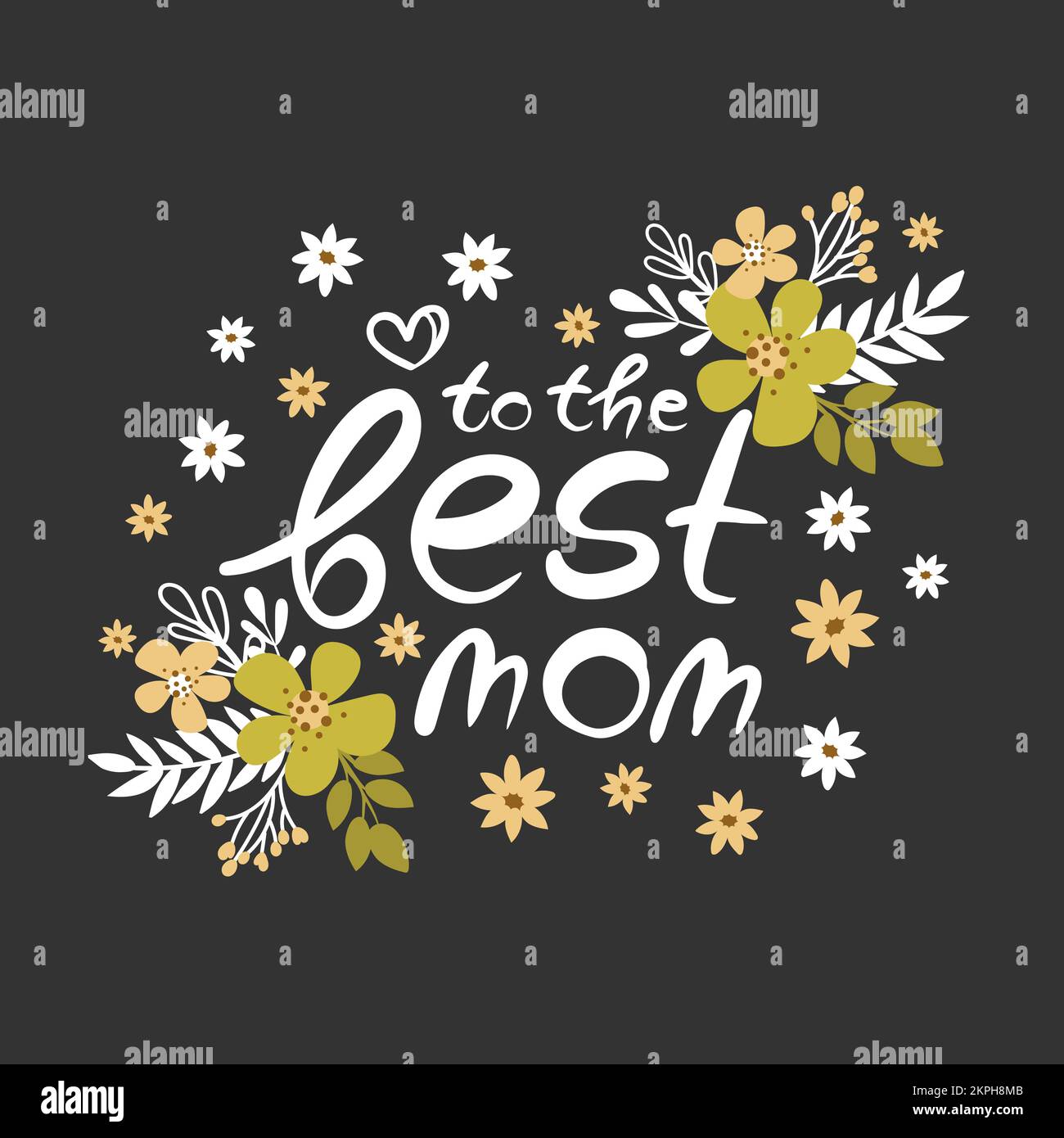 FÜR DIE BESTE MUTTER zum Muttertag Glückwunschkarte handgezeichnet mit handschriftlichem Text, Blumen und Pflanzen, Holiday Cartoon Vector Illustration Set Stock Vektor