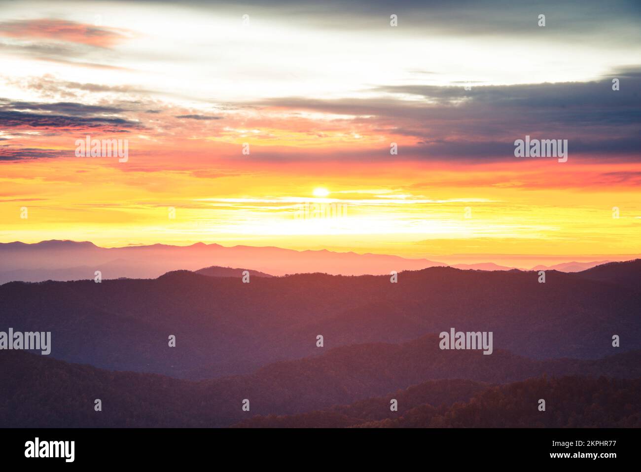 Sonnenaufgang in den Blue Ridge Mountains, NC Stockfoto