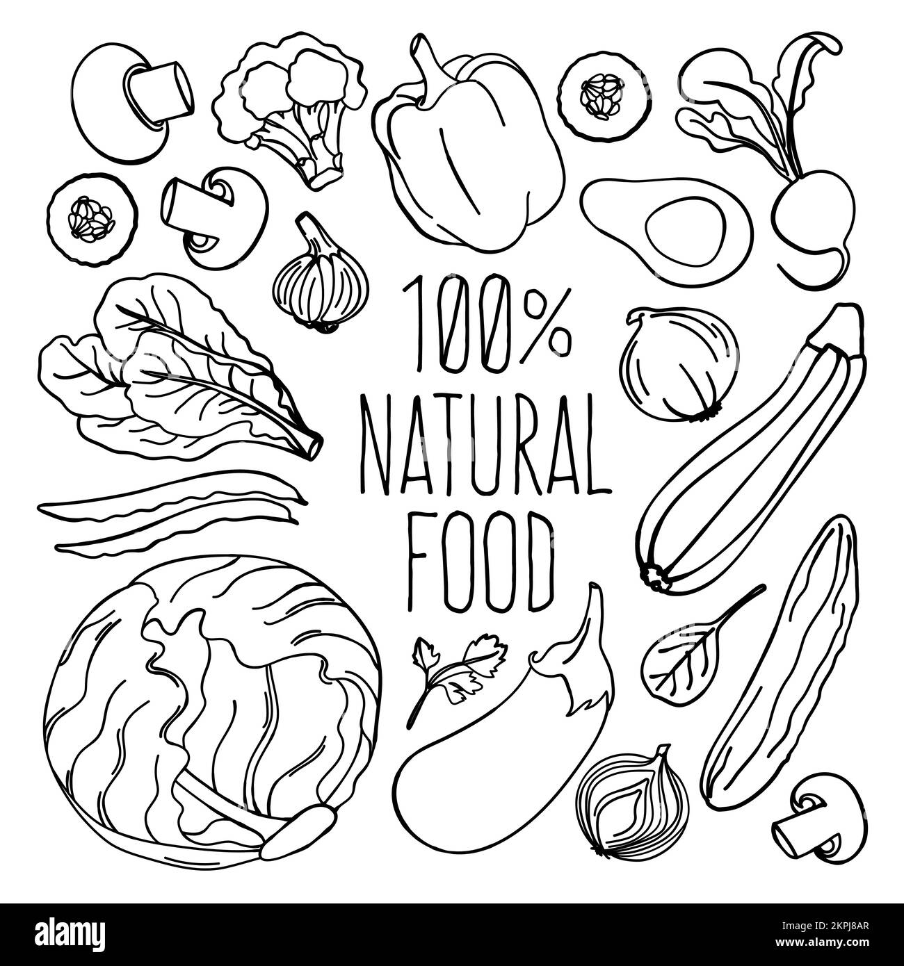 GEMÜSE SCHWARZWEISS-Vegetarier-Diät richtige Ernährung Clip Art Vector Illustration Set zum Drucken Stock Vektor
