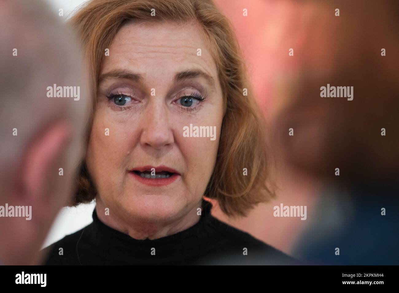 Francesca Thyssen-Bornemisza besucht die Präsentation der Ausstellung „im Auge des Hurrikans“ im Museo Nacional Thyssen-Bornemisza in Madrid. (Foto: Atilano Garcia / SOPA Images / Sipa USA) Stockfoto