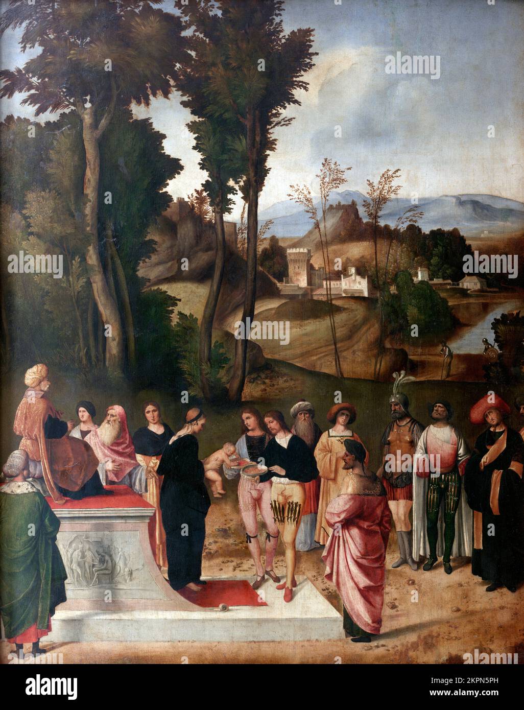 Moses Undergoint Trial by Fire von Giorgione (B. Giorgio Barbarelli da Castelfranco, c. 1477/78–1510), Öl auf Panel, c. 1505 Stockfoto