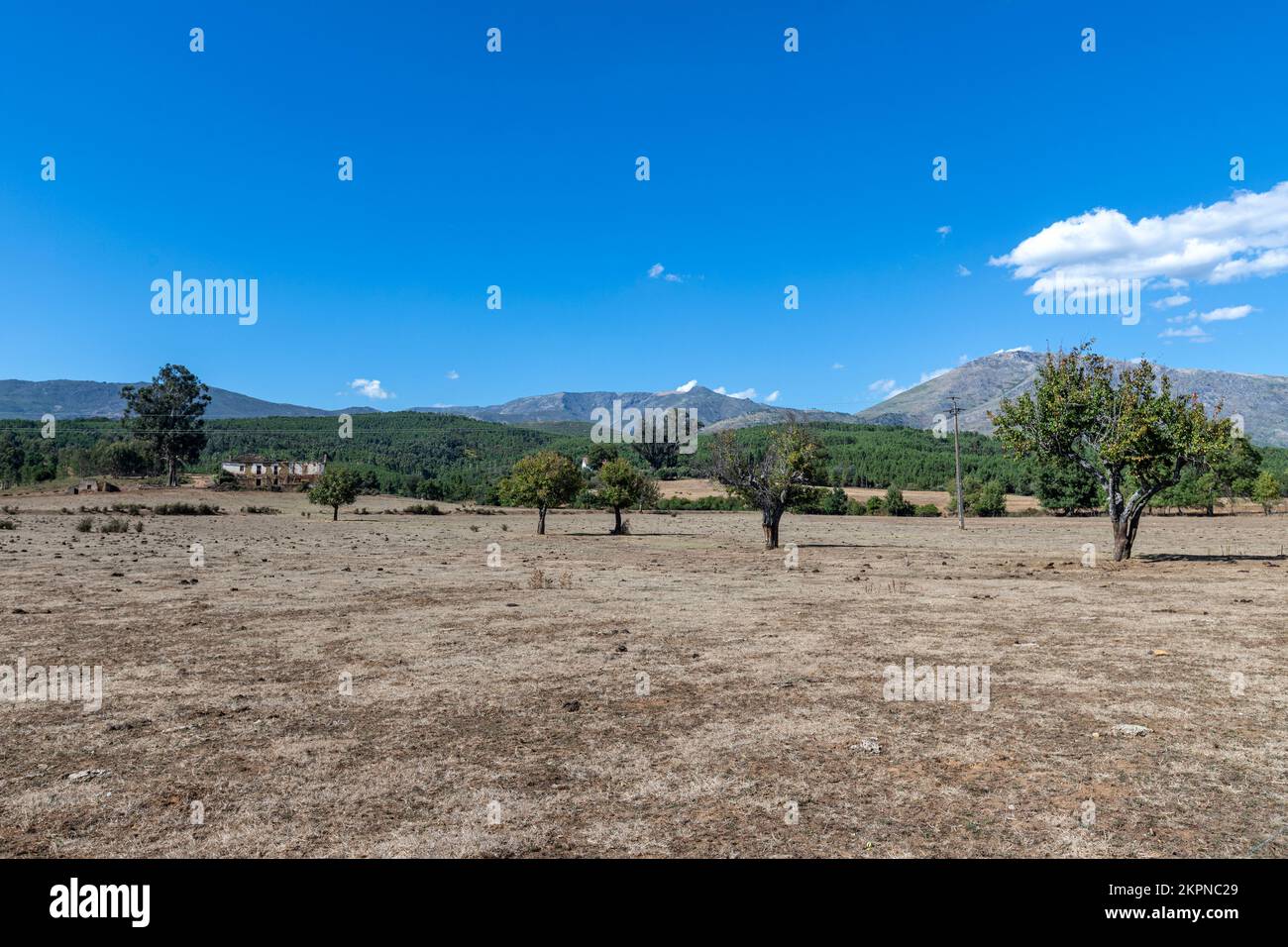 Verlassene und zerstörte Farm in der Nähe von Paul, Município da Covilhã, Portugal Stockfoto