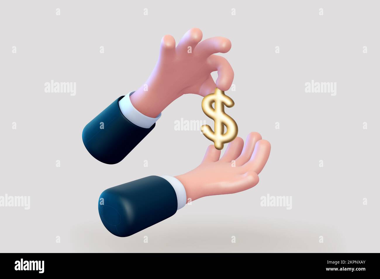 3D Cartoon Business man Hand mit US-Dollar-Währungszeichen Stock Vektor