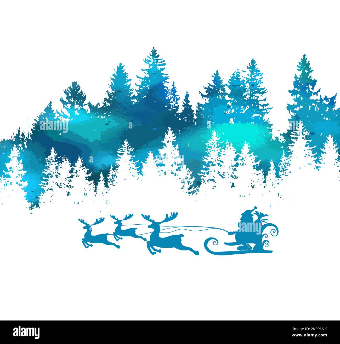 Der Weihnachtsmann fliegt über den Wald. Vektorgrafik Stock Vektor