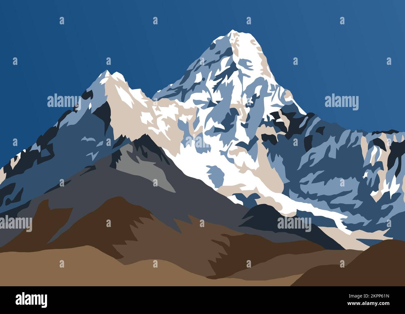 Vektorbild des Mount Ama Dablam, Himalaya Berge, Khumbu Tal, Everest Gegend, Nepal Stock Vektor