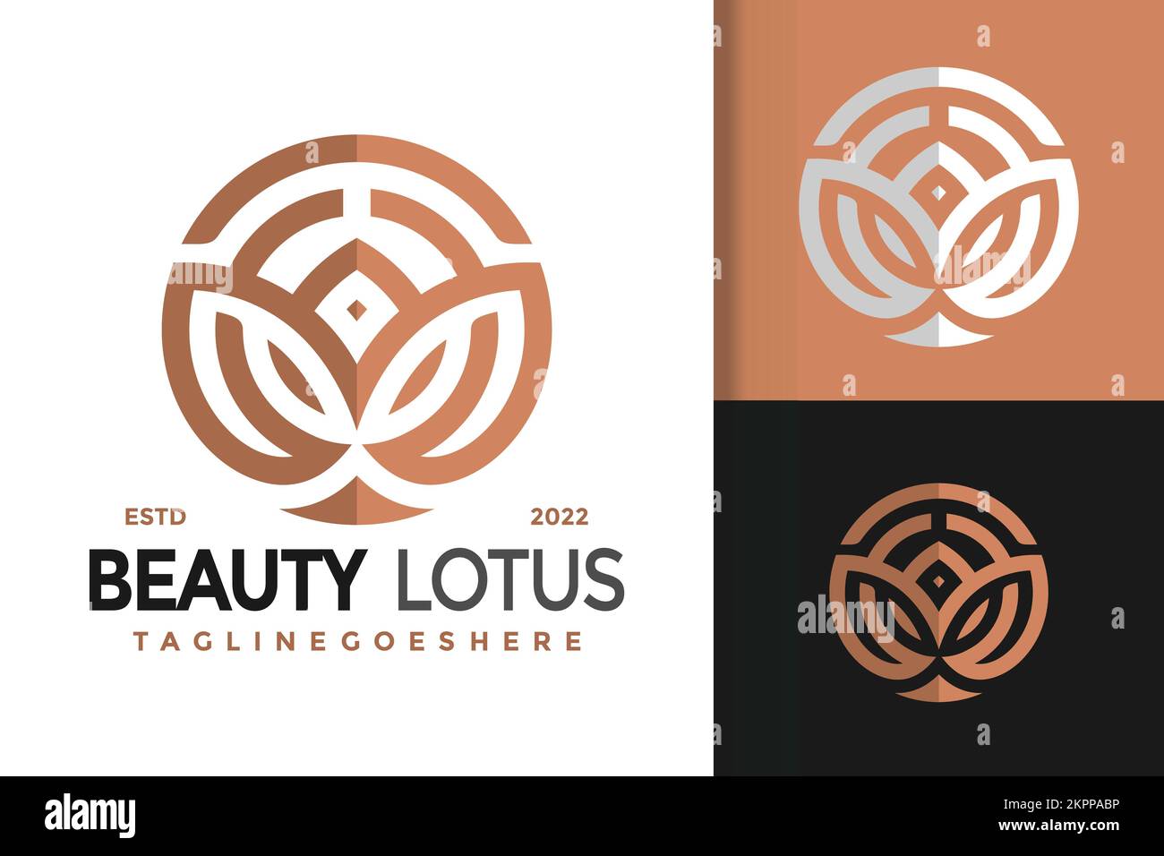 Ein bearbeitbarer Vektor des Beauty Lotus-Logos in Bronze, Schwarz und Weiß und ein Platzhaltertext Stock Vektor