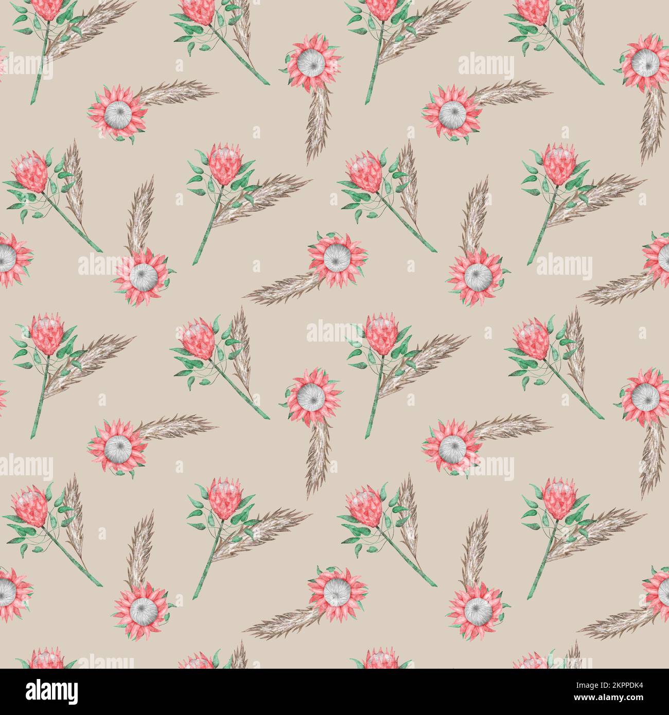 Nahtloses Muster mit Aquarell-protea-Blüten Stockfoto