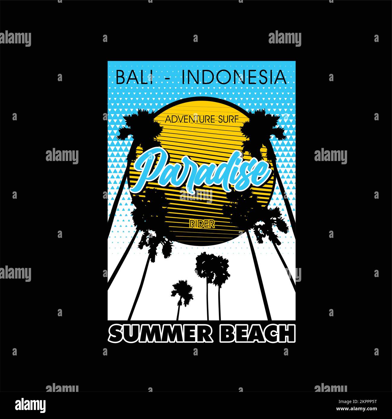 Ein Modedesign Bali Indonesia Paradise Beach Mode auf schwarzem Hintergrund Stock Vektor