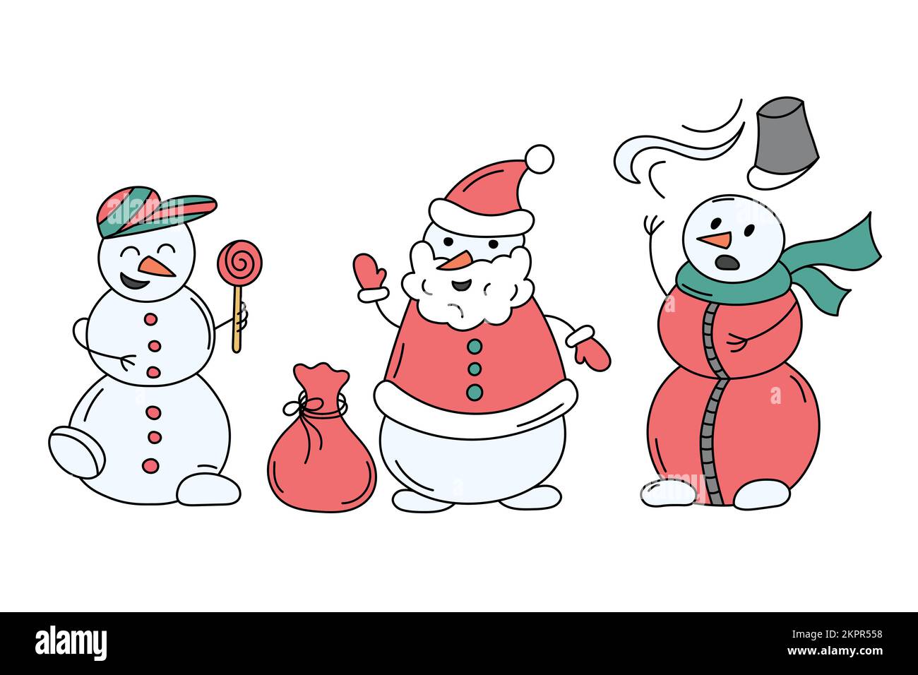 Lustige Schneemänner. Vector Doodle farbenfrohe Kollektion von ...