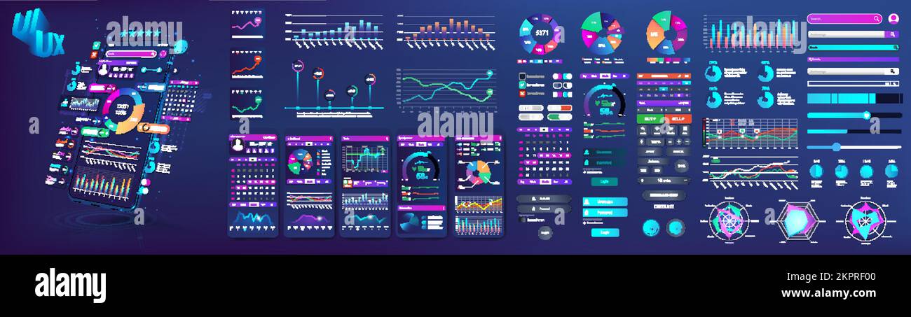 Modernes Set aus UI-, UX-, KIT- und Web-Elementen. Dashboard für Diagrammmodelle Stock Vektor