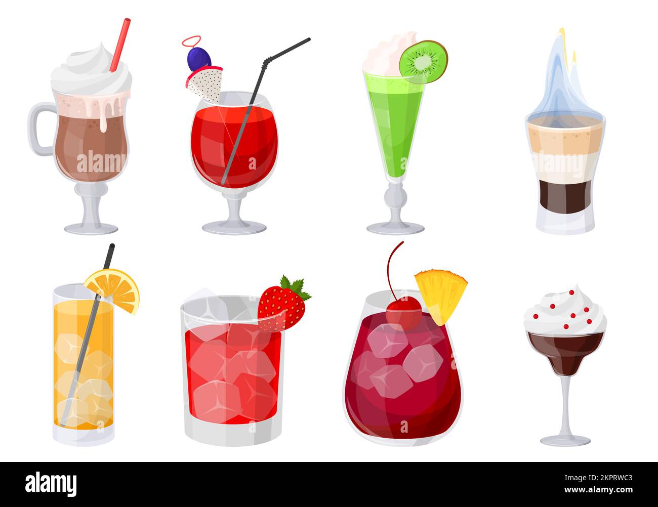 Cartoon tropische Cocktails Vektorset Stock Vektor