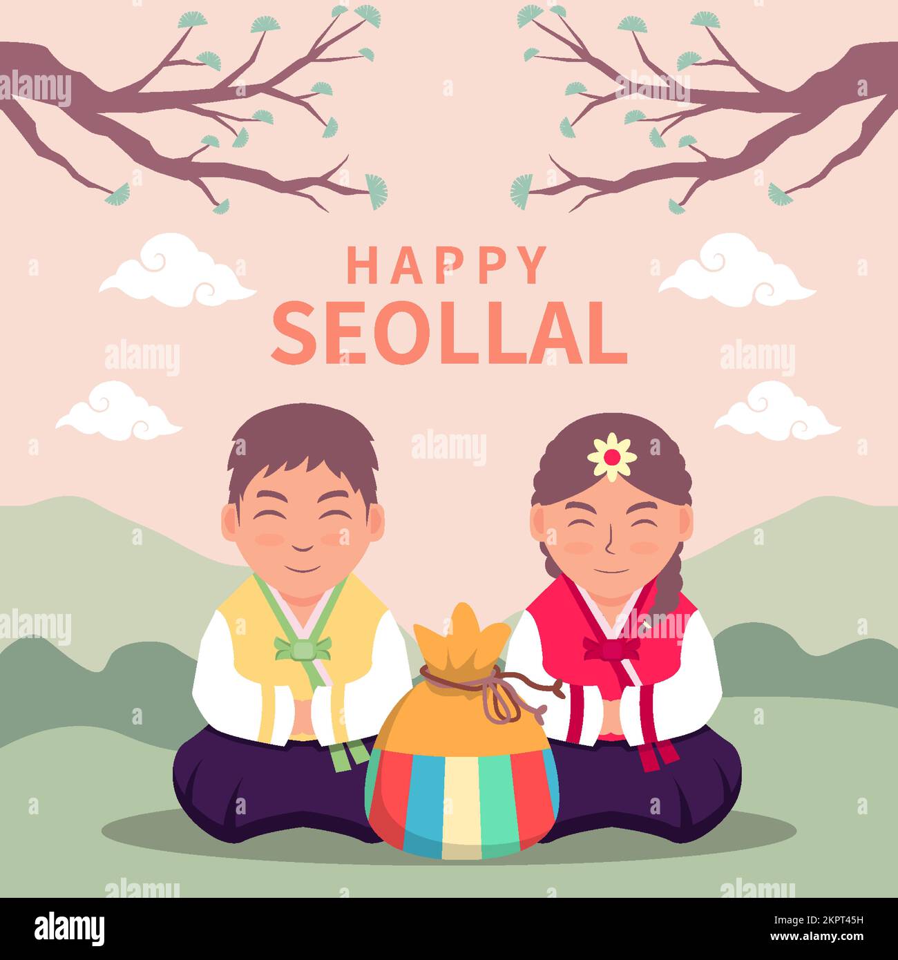 Handgezeichnete Happy Seollal Designkonzept Stock Vektor