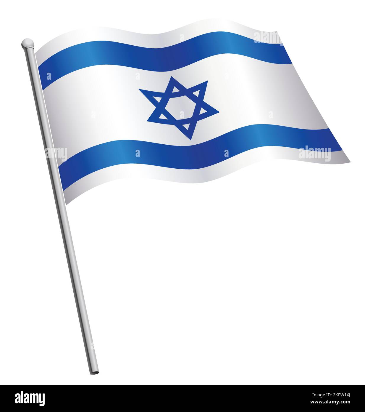 Israelische Flagge Israels, die auf einem seidenförmigen Überträger auf weißem Hintergrund winkt Stock Vektor