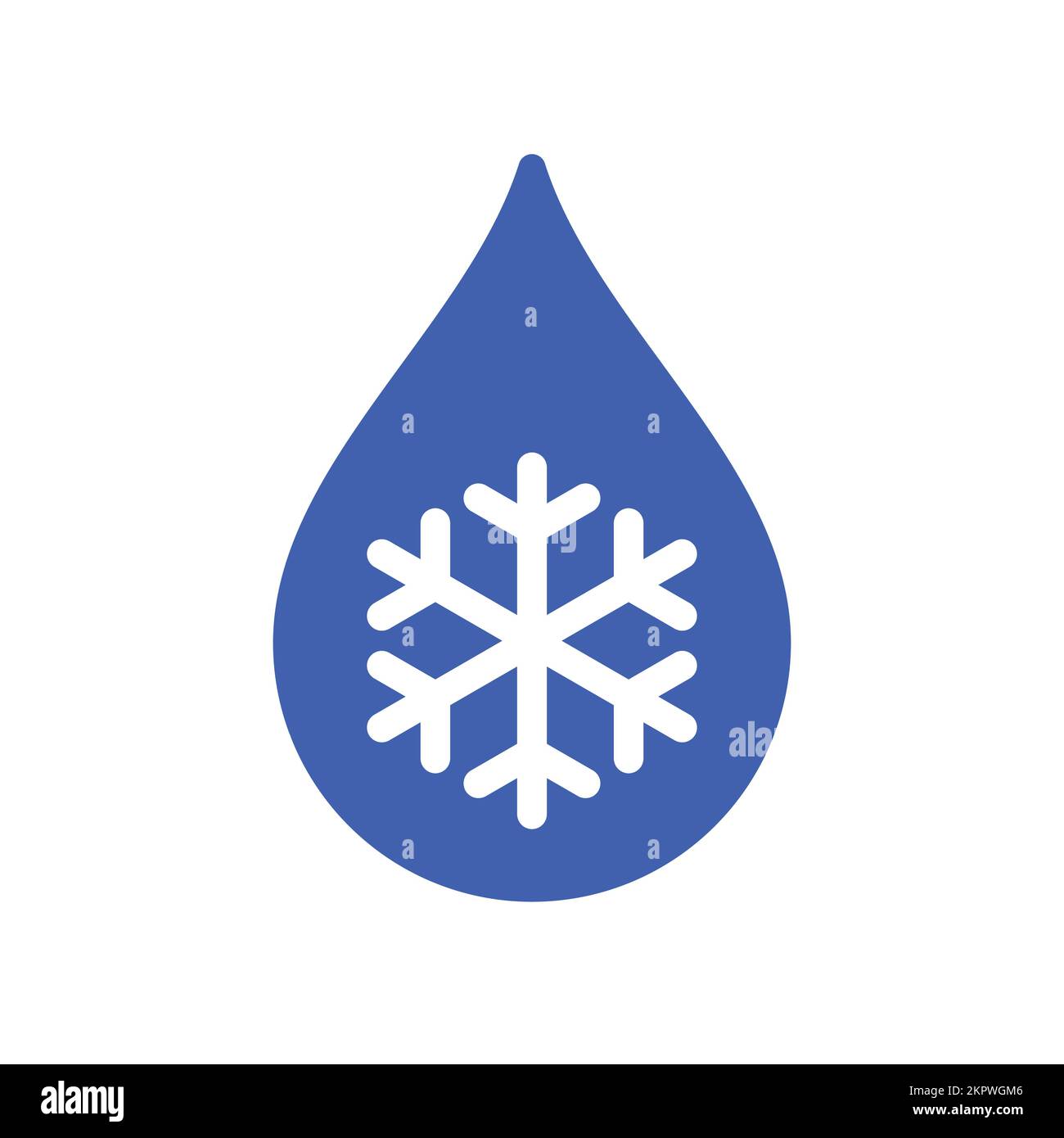 Einfacher blauer kalter Wassertröpfchen mit Schneeflockensymbol-Emblem Gefriervektor isoliert auf weißem Hintergrund Stock Vektor