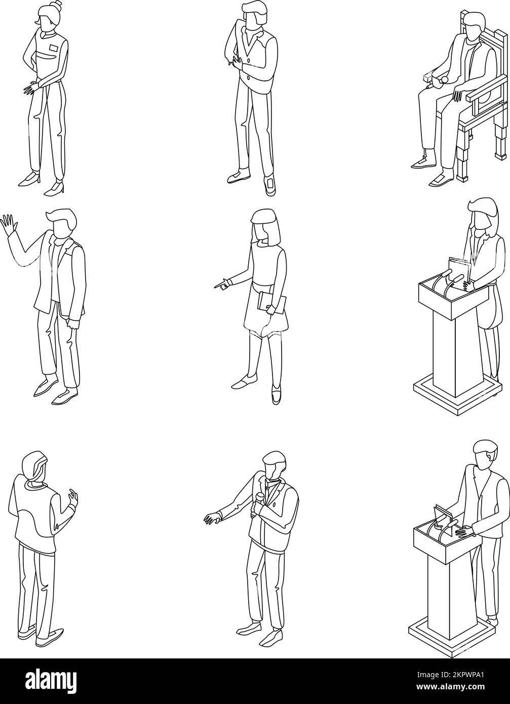Symbolgruppe für politische Konferenzen. Isometrischer Satz von Vektorsymbolen für politische Konferenzen umgibt Vektor auf weißem Hintergrund Stock Vektor
