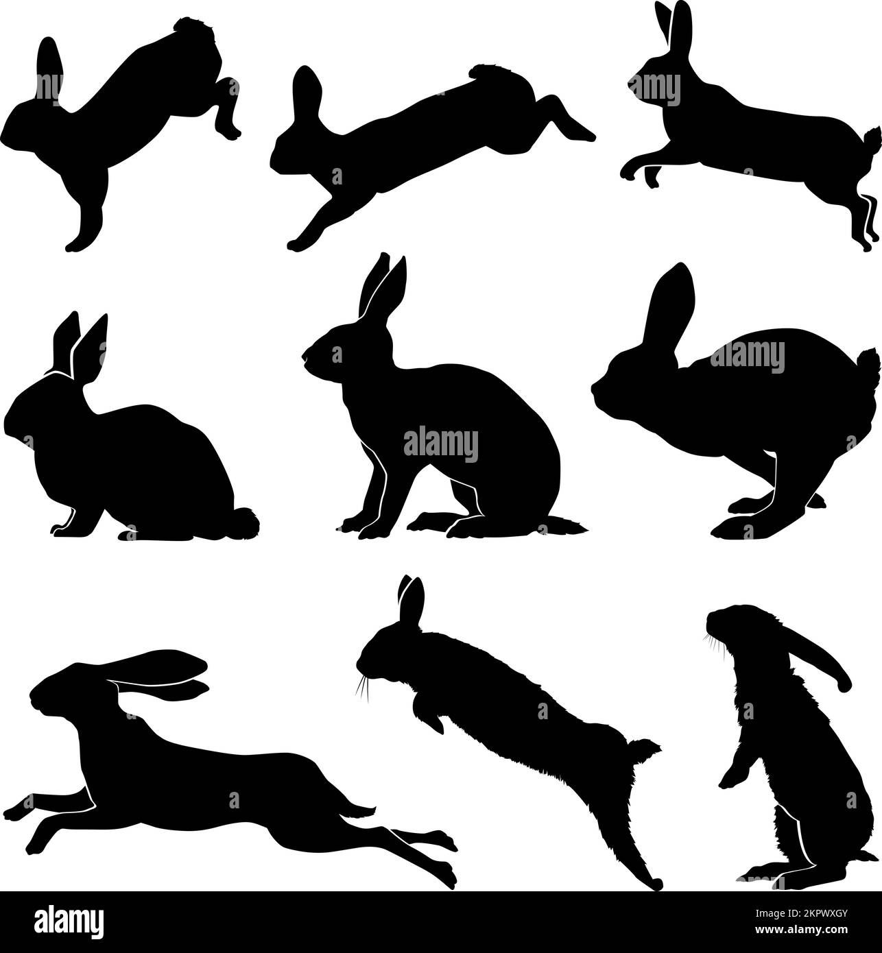 Symbol für den Vektorsatz der Kaninchen-Silhouette. Isoliertes Zeichentrickset-Symbol Tier.Vektordarstellung Kaninchen auf weißem Hintergrund. Stock Vektor