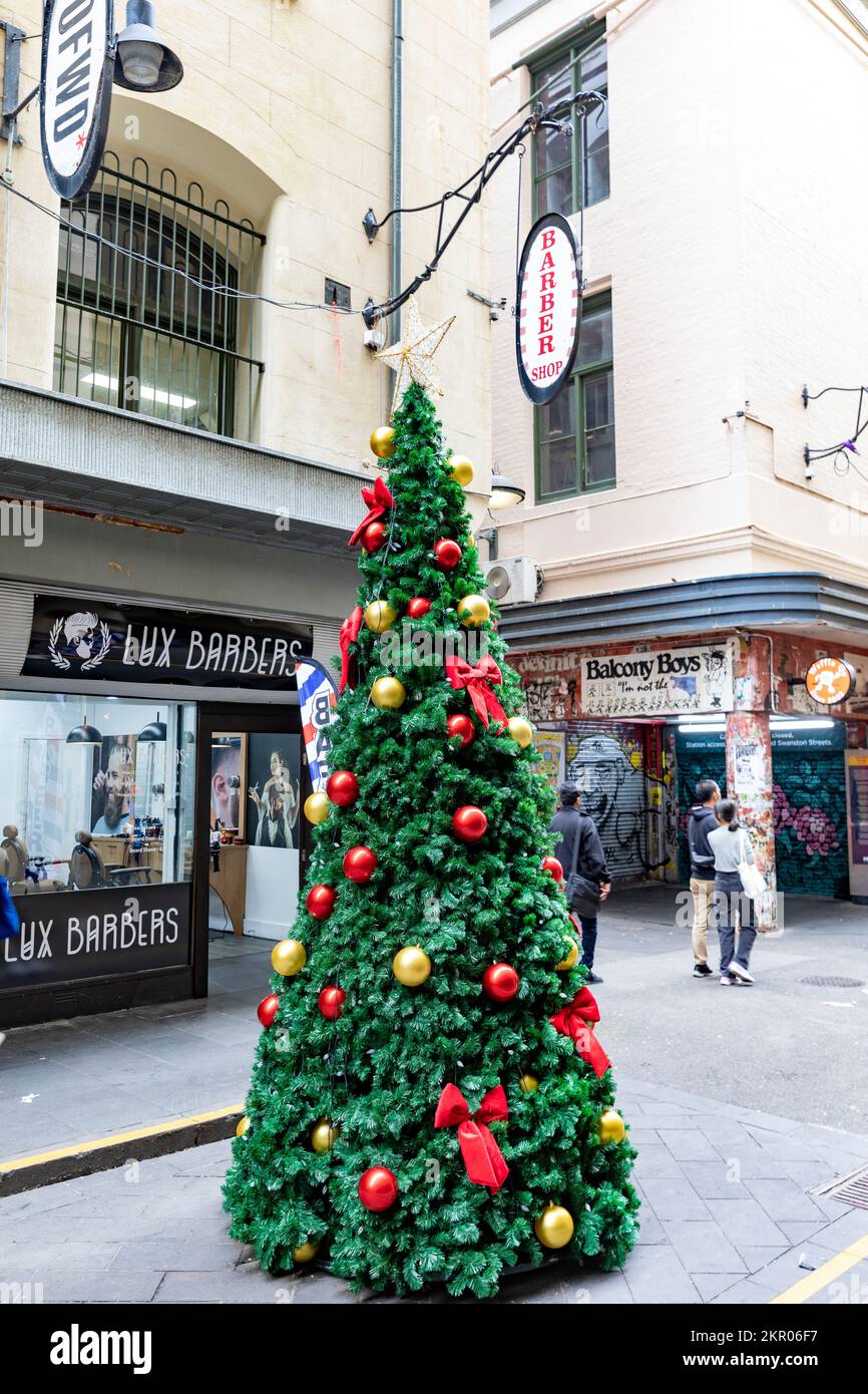 Melbourne Victoria, öffentlicher Weihnachtsbaum in der degraves Street, eine Melbourne Laneway, Victoria, Australien Stockfoto