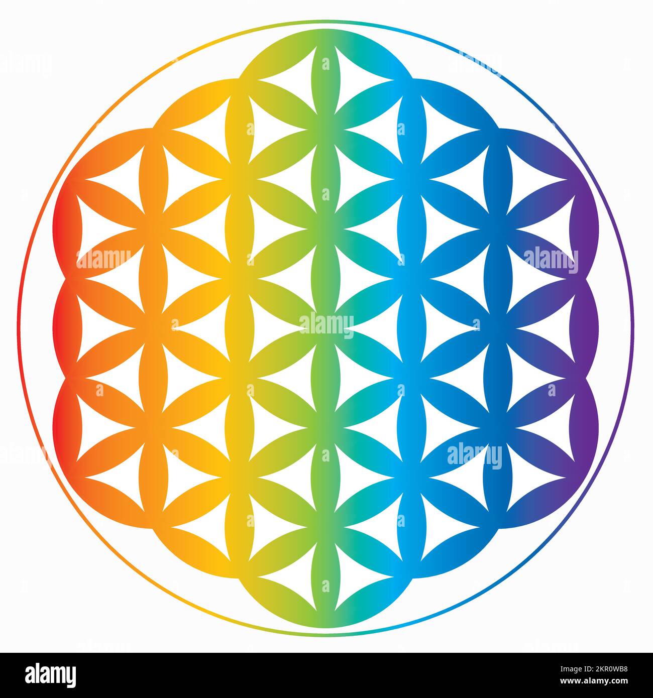 Blume des Lebens Symbol in Regenbogenfarben, kosmisches Universum Energie Rad Stock Vektor
