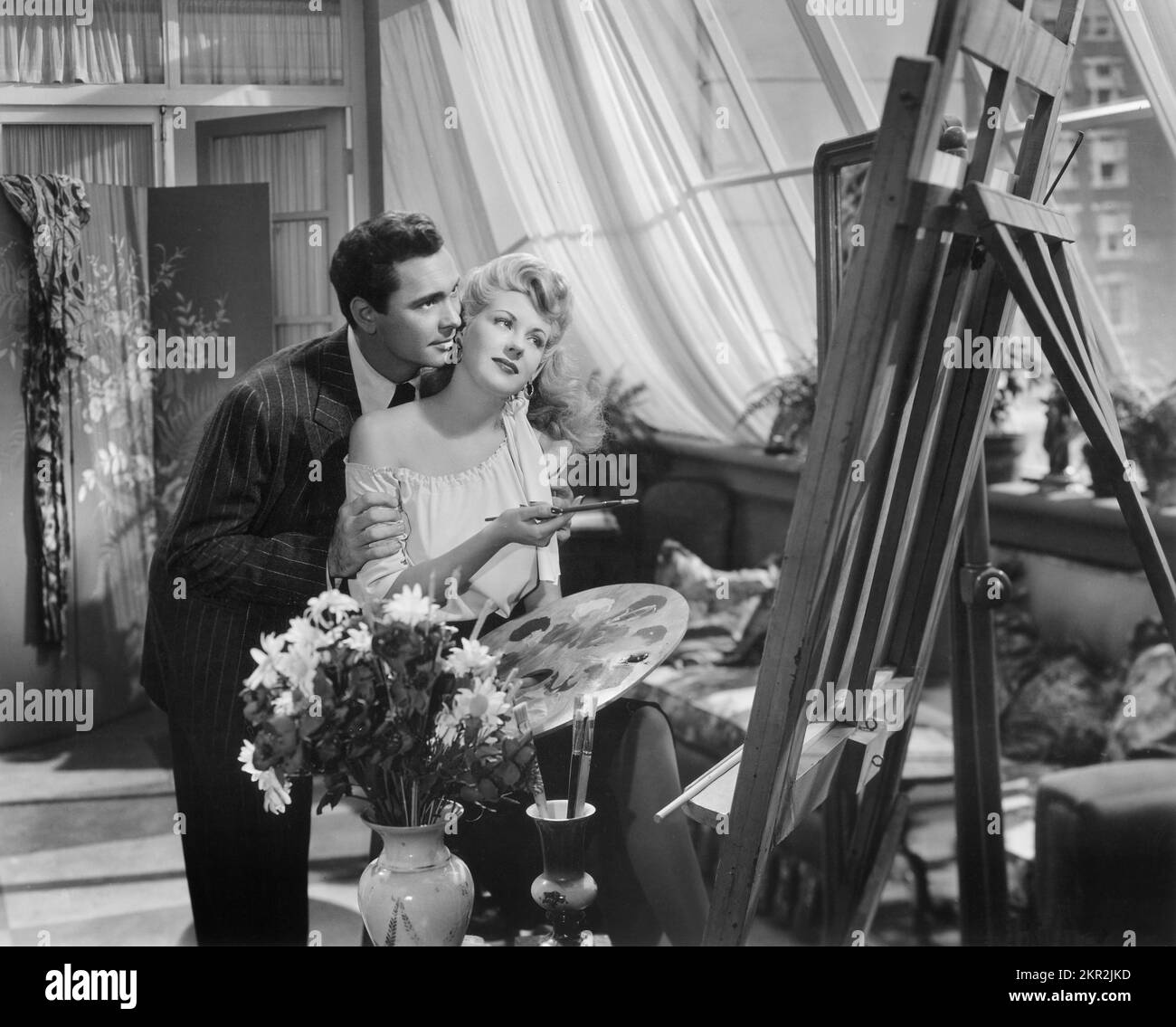 Barry Sullivan, Marie McDonald, am Filmset "Getting Gertie's Garter", United Artists, 1945 Stockfoto