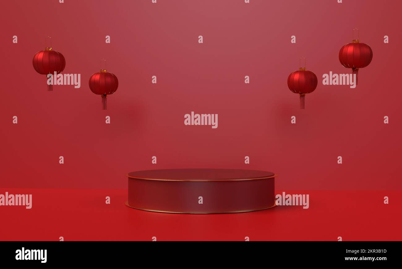 Rot Pink Orange Farbe Podium Laterne Mondschein Hintergrund Tapete Textur Symbol Dekoration Schmuck fröhliches chinesisches Neujahr 2023 Kaninchen Tierzodien Stockfoto