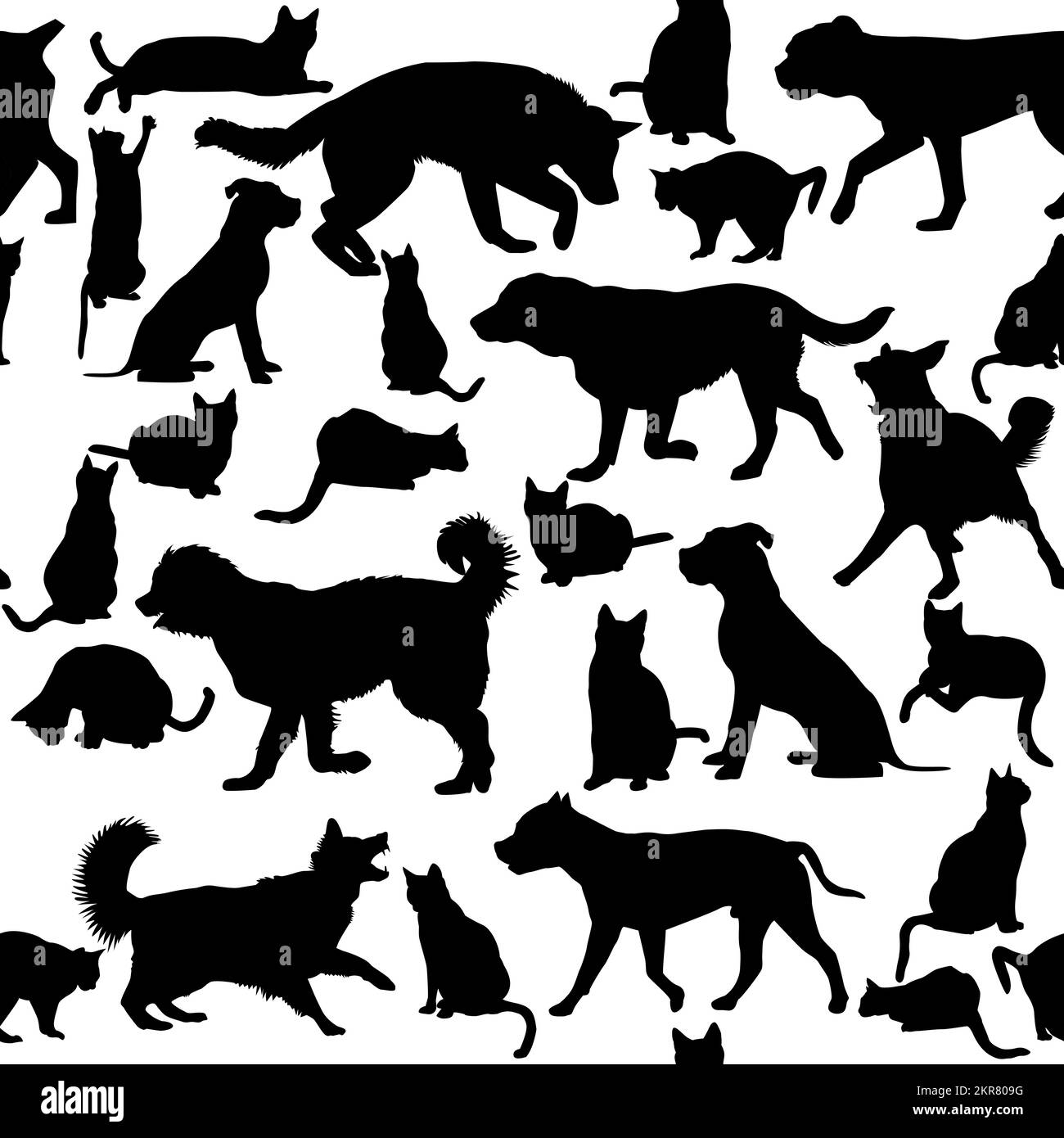 Katzen und Hunde Silhouetten nahtloser Hintergrund Stock Vektor