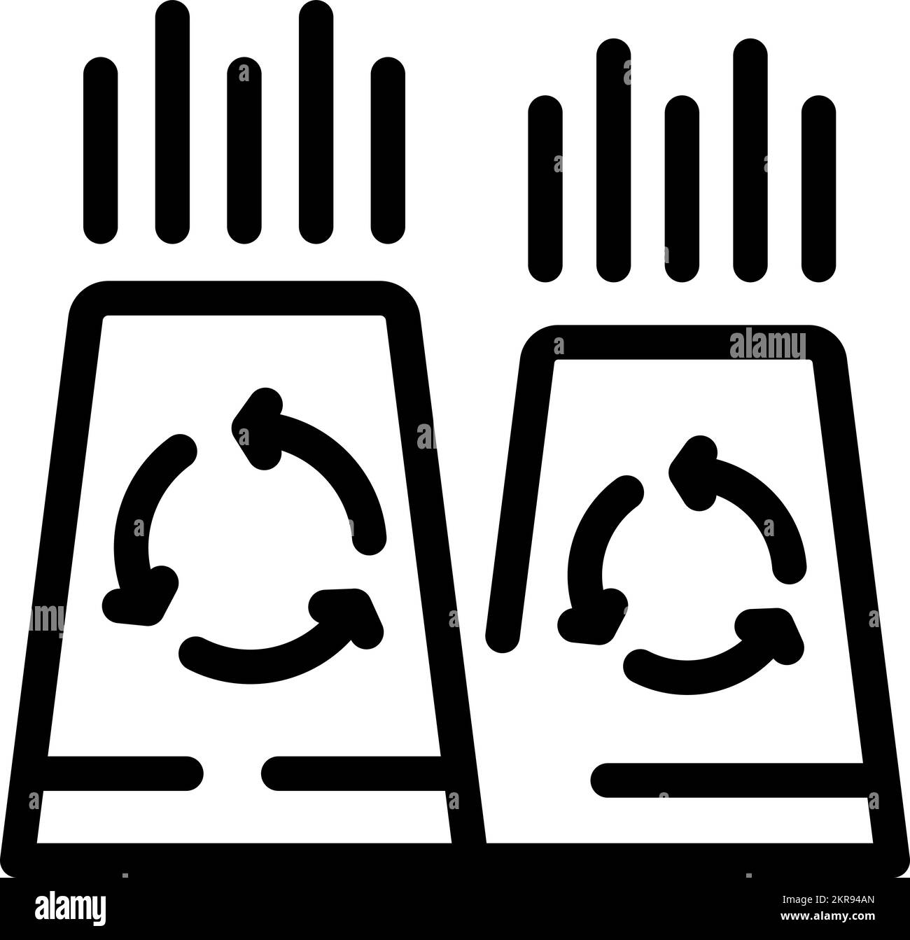 Umrissvektor des Symbols für das Recycling von Kraftwerken. Chemiefabrik. Wiederverwendung von Kunststoff Stock Vektor