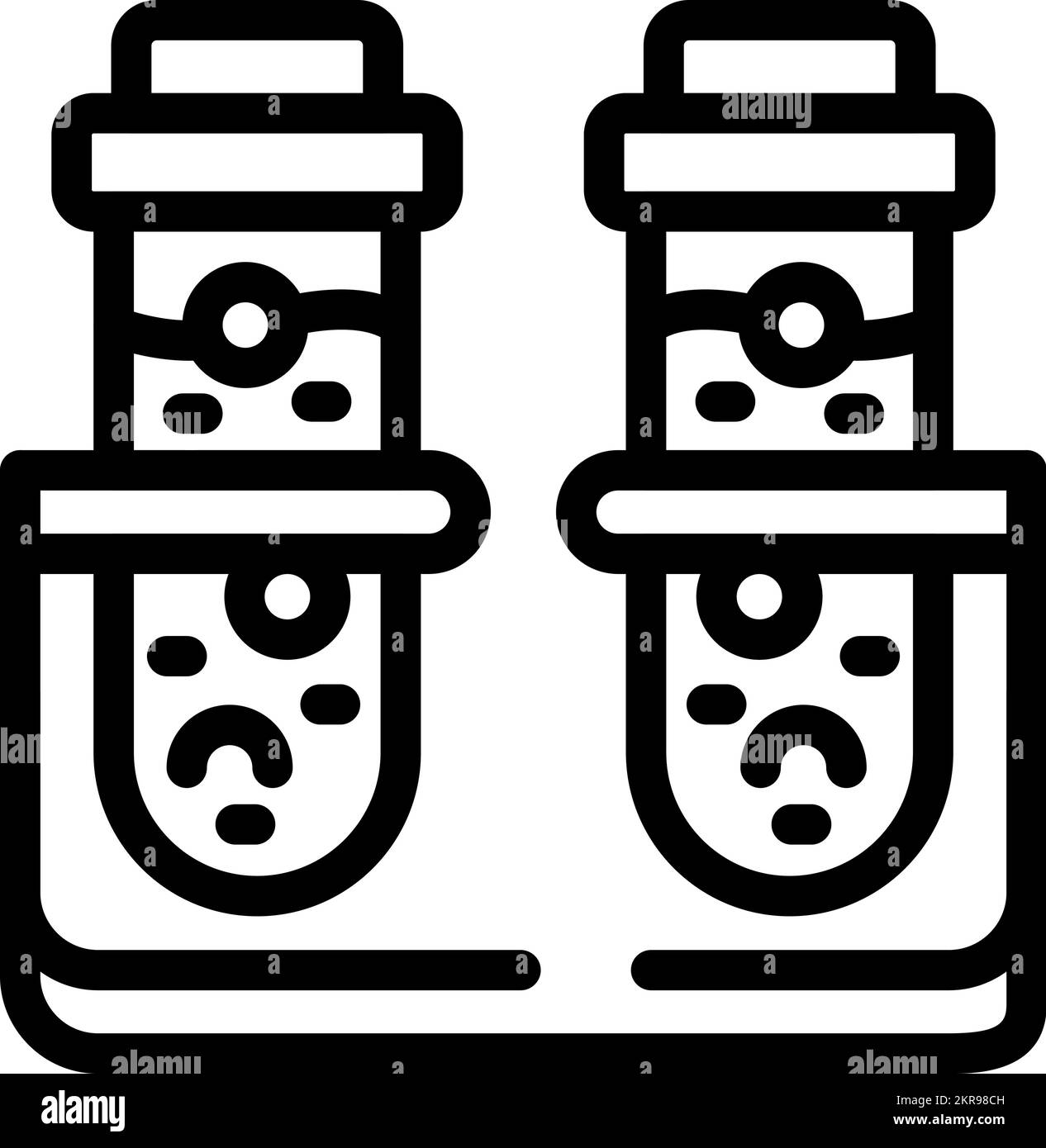 Konturvektor des Symbols des Reagenzglasständers. Wiederverwendung von Kunststoff. Chemische Abfälle Stock Vektor